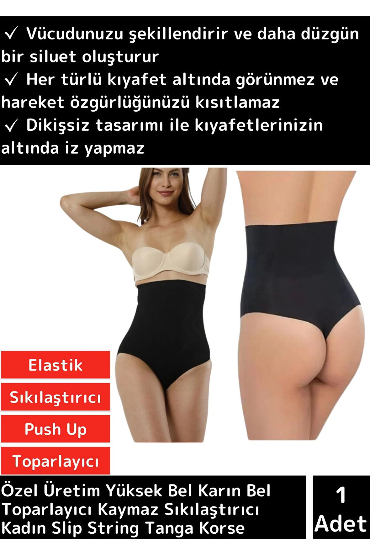 Özel Üretim Yüksek Bel Karın Toparlayıcı Kaymaz Sıkılaştırıcı Kadın Slip String Tanga Korse