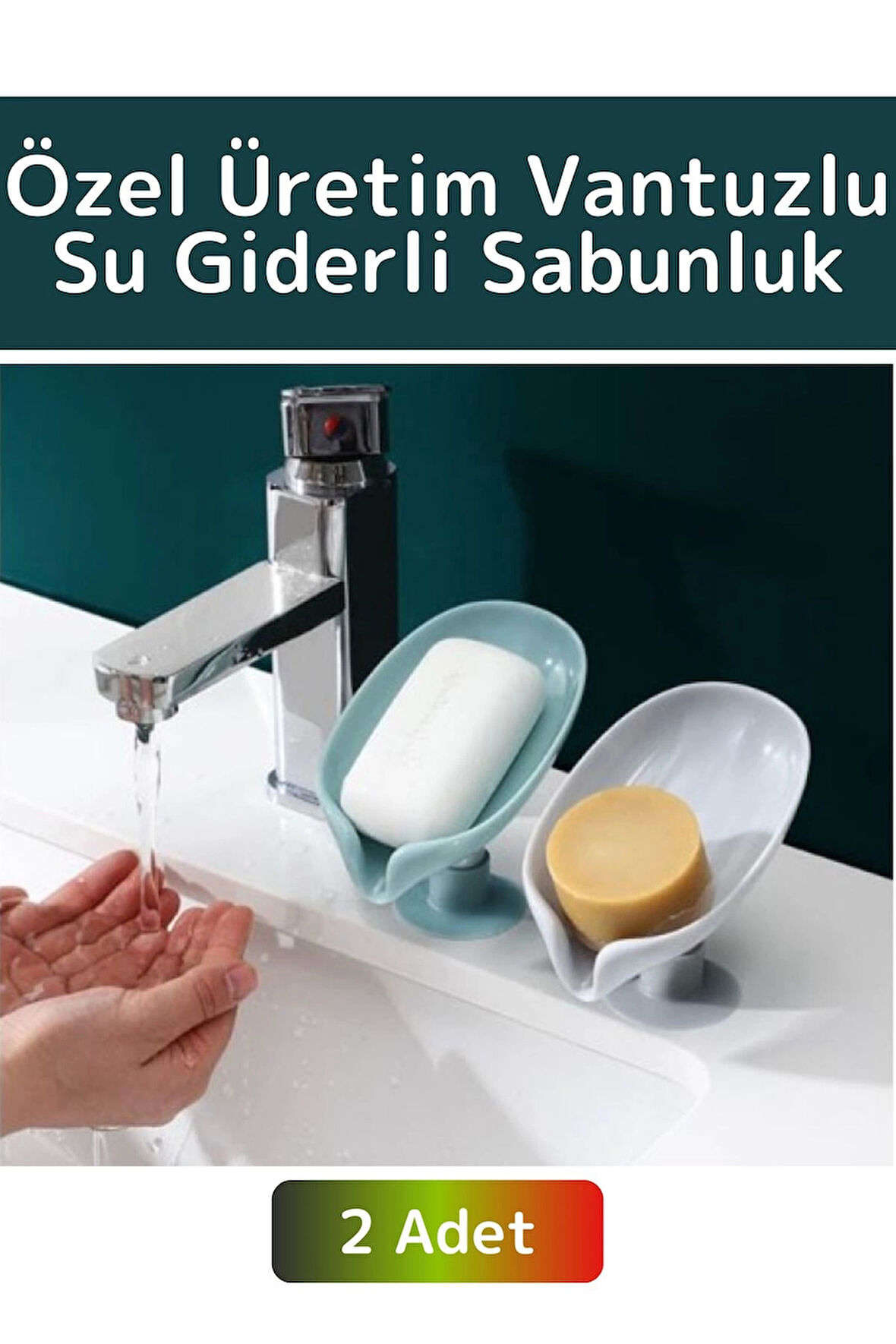 Özel Üretim Banyo Mutfak Lavabo Su Giderli Küflenme Kuruma Koku Önleyici Vantuzlu Sabunluk 2 Adet