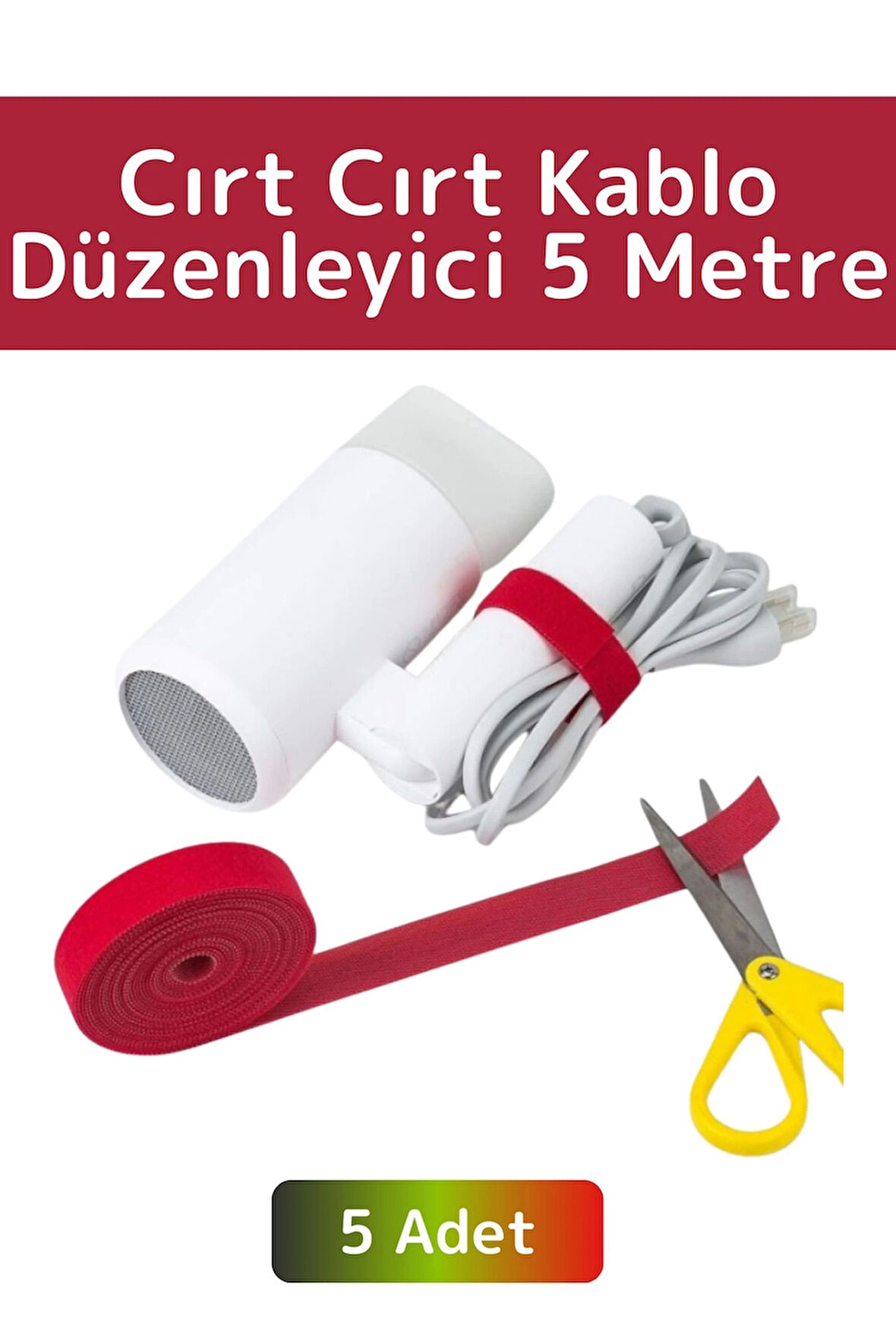 Özel Yüksek Kaliteli Kablo Bahçe Düzenleyici Çok Amaçlı Cırt Cırt Düzenleyici Organizer 5Metre 5Adet