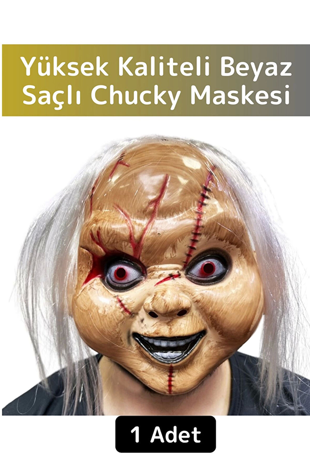 Premium Yüksek Kaliteli Eğlenceli Parti Kostüm Cadılar Bayramı Halloween Chucky Maskesi 1 Adet