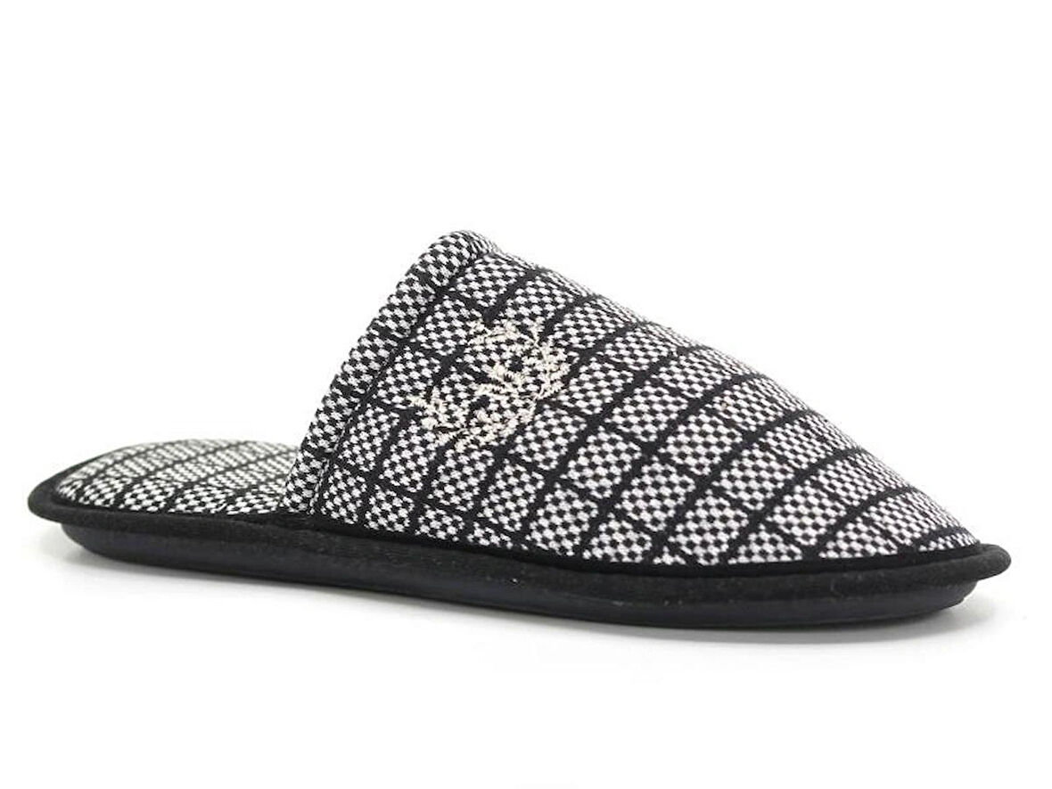 Rahat Taban Kumaş Nakışlı Çanak Erkek Ev içi Terlik Ekose Gri Tarzauris