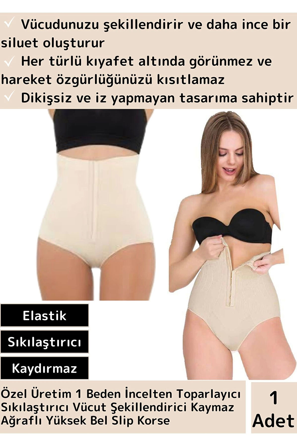 Premium Toparlayıcı Sıkılaştırıcı Vücut Şekillendirici Kaymaz Ağraflı Yüksek Bel Slip Korse