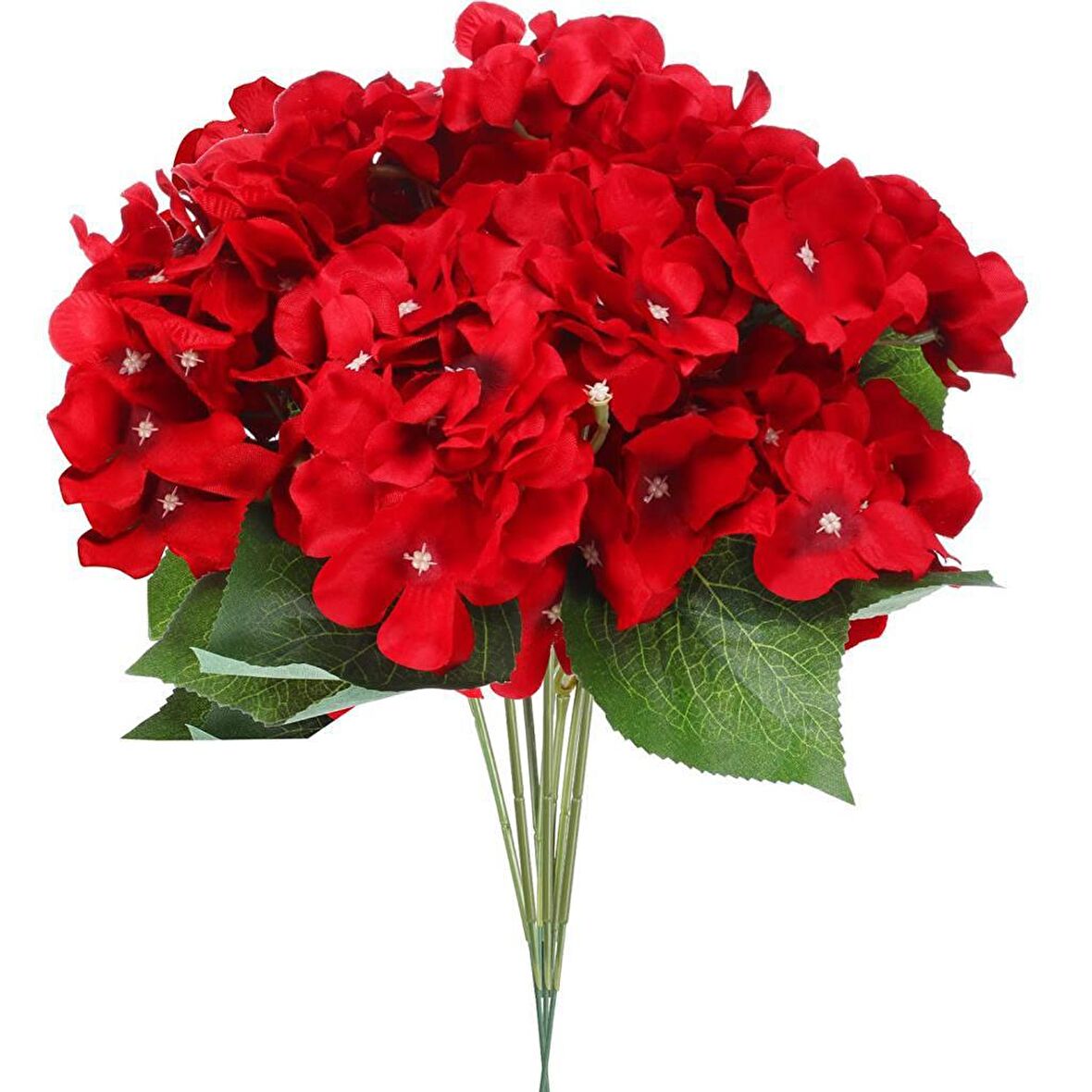 Yapay Çiçek Ortanca Demeti Kırmızı 5 Kafalı Büyük Boy 43 cm 