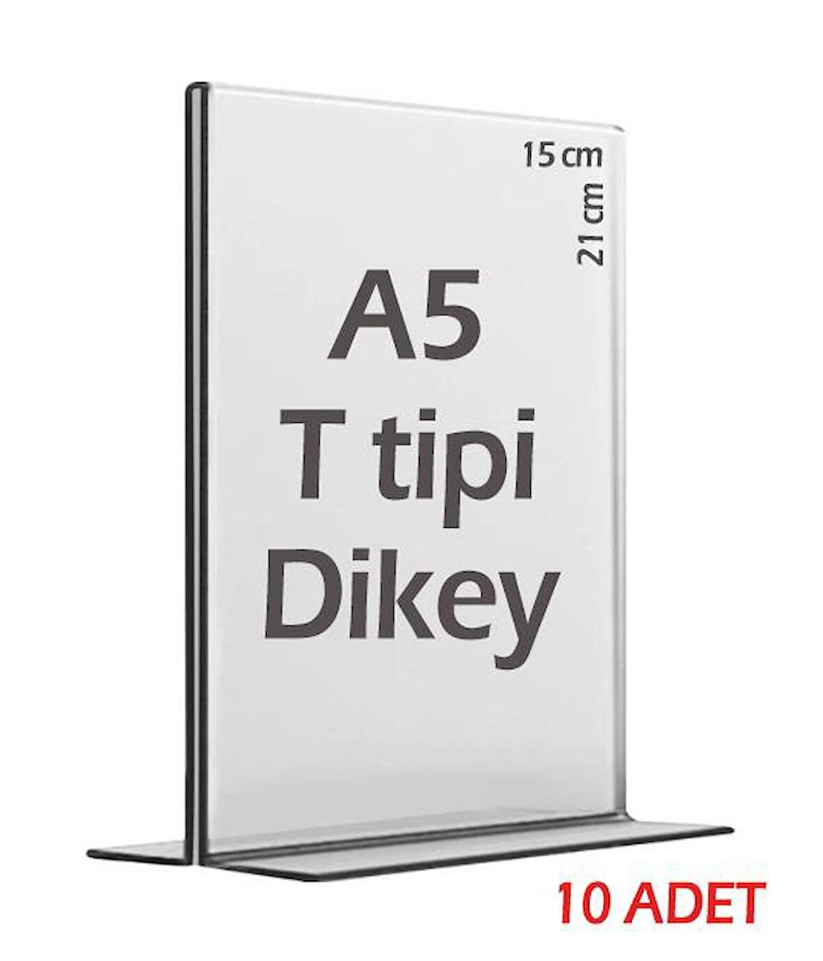 A5 T-Tipi Dikey Şeffaf Pleksi Mika Föylük Menü Broşürlük Etiketlik (10 Adet)