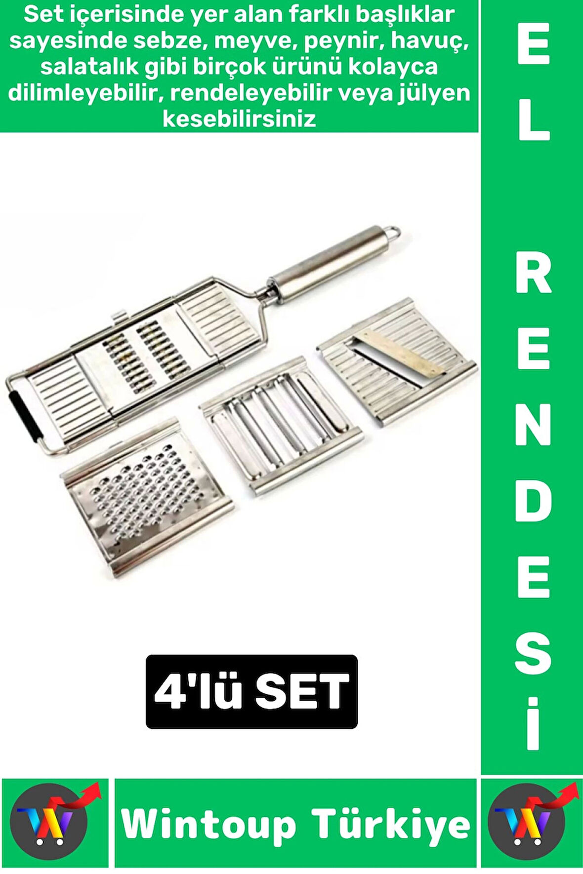Ergonomik Kaymaz Meyve Sebze Jülyen Dilim Rendeleme Dilimleme Mutfak Değiştirilebilir 4lü El Rendesi