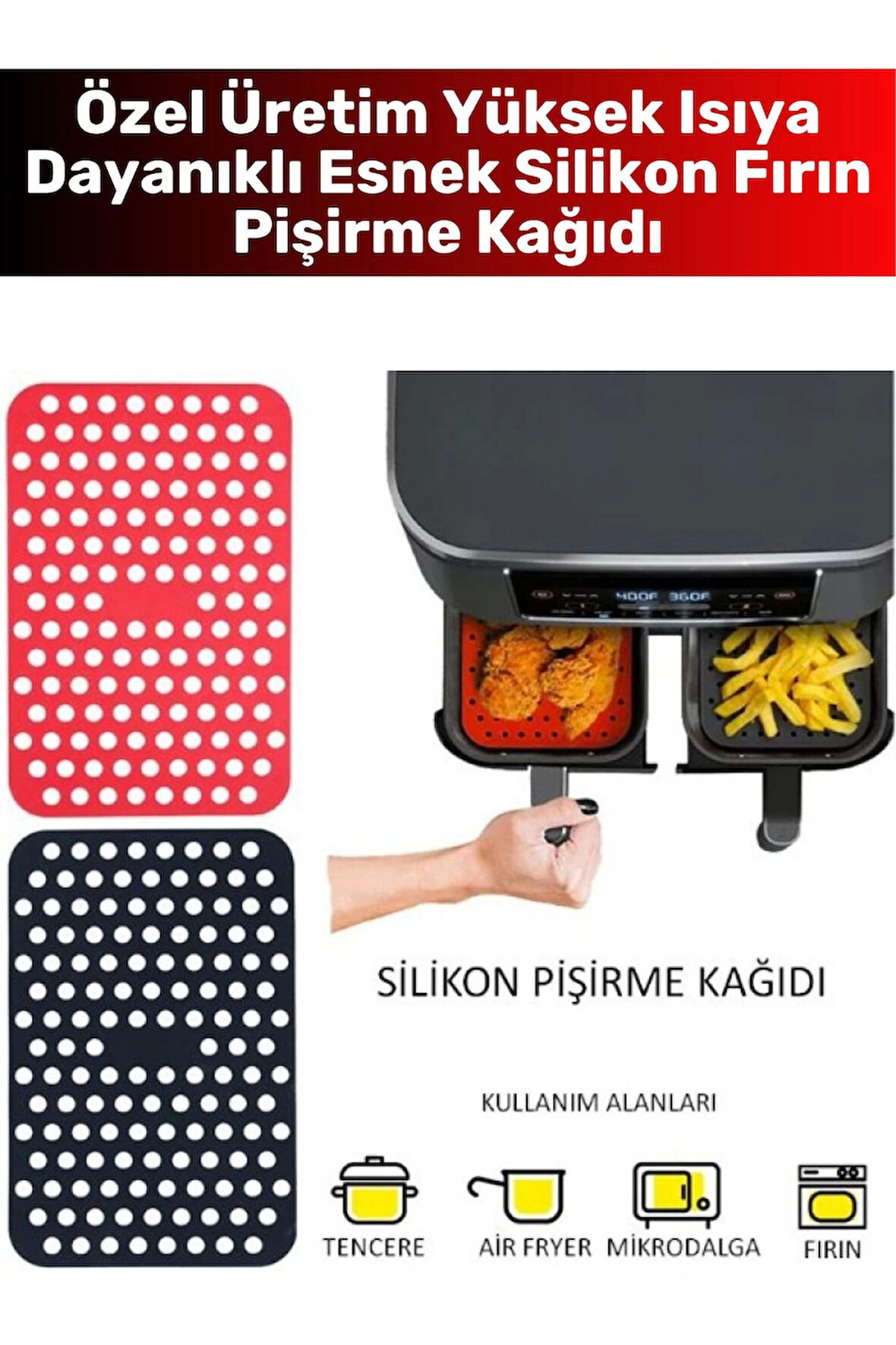 Özel BPA Free Isıya Dayanıklı Kolay Temizlenir Airfryer Fırın Esnek Silikon Pişirme Kağıdı 1 Adet