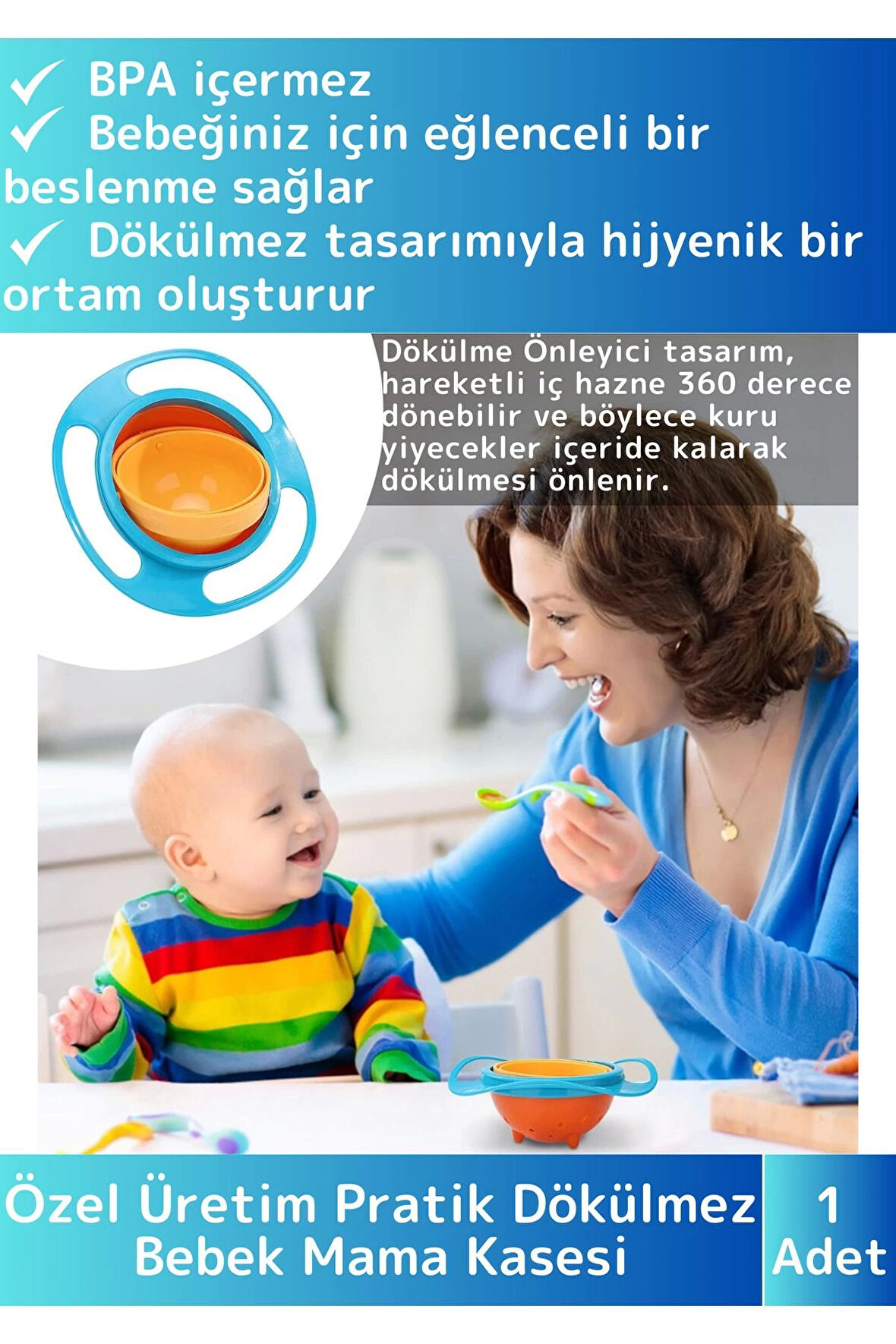 Premium Seri BPA Free Zararsız Pratik Kolay Temizlenir Eğlenceli Dökülmez Tasarım Bebek Mama Kasesi