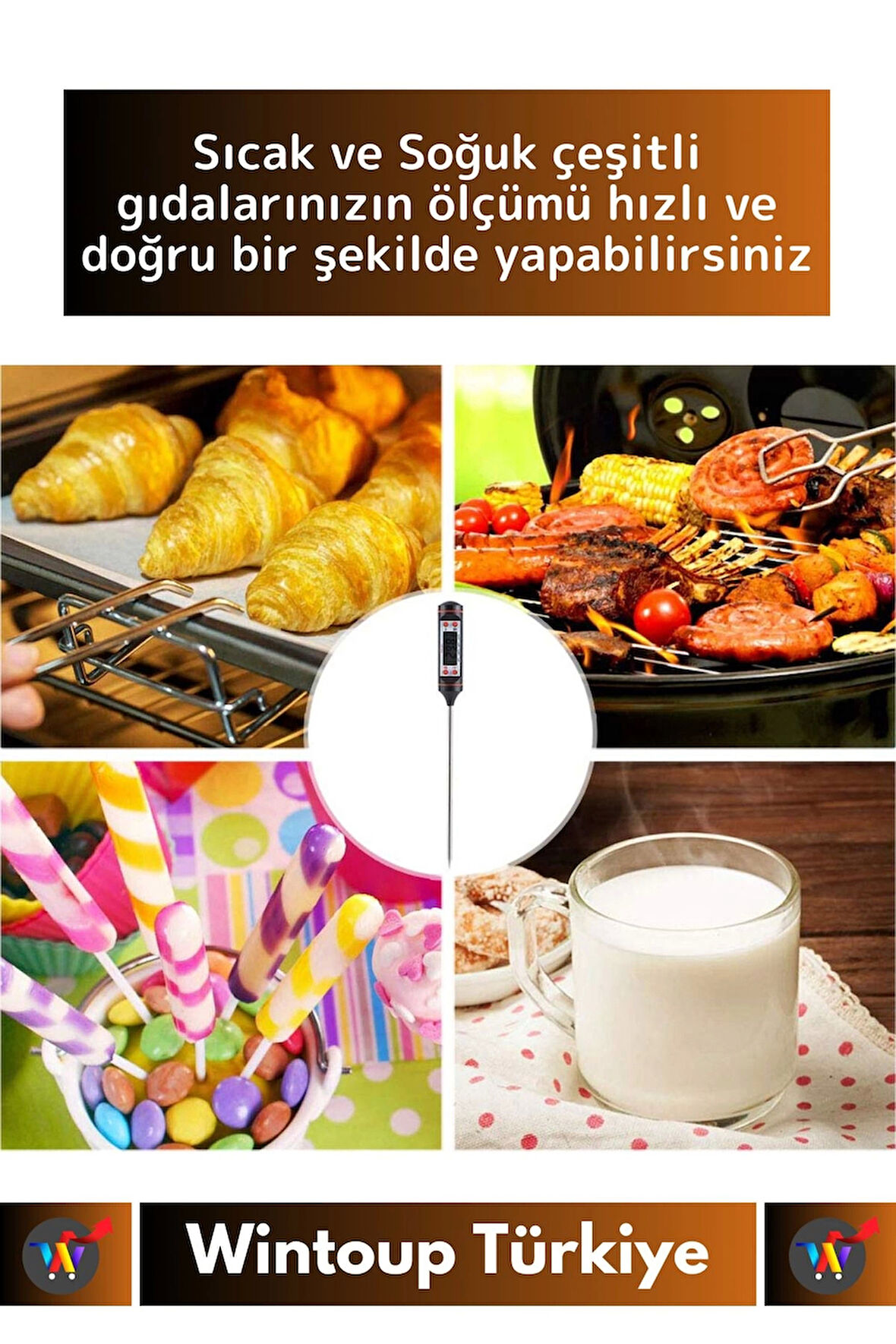 Premium LCD Ekran Çift Birimli Ölçüm Hafızalı Et Sıvı Mama Sıcak Soğuk Saplamalı Gıda Termometresi