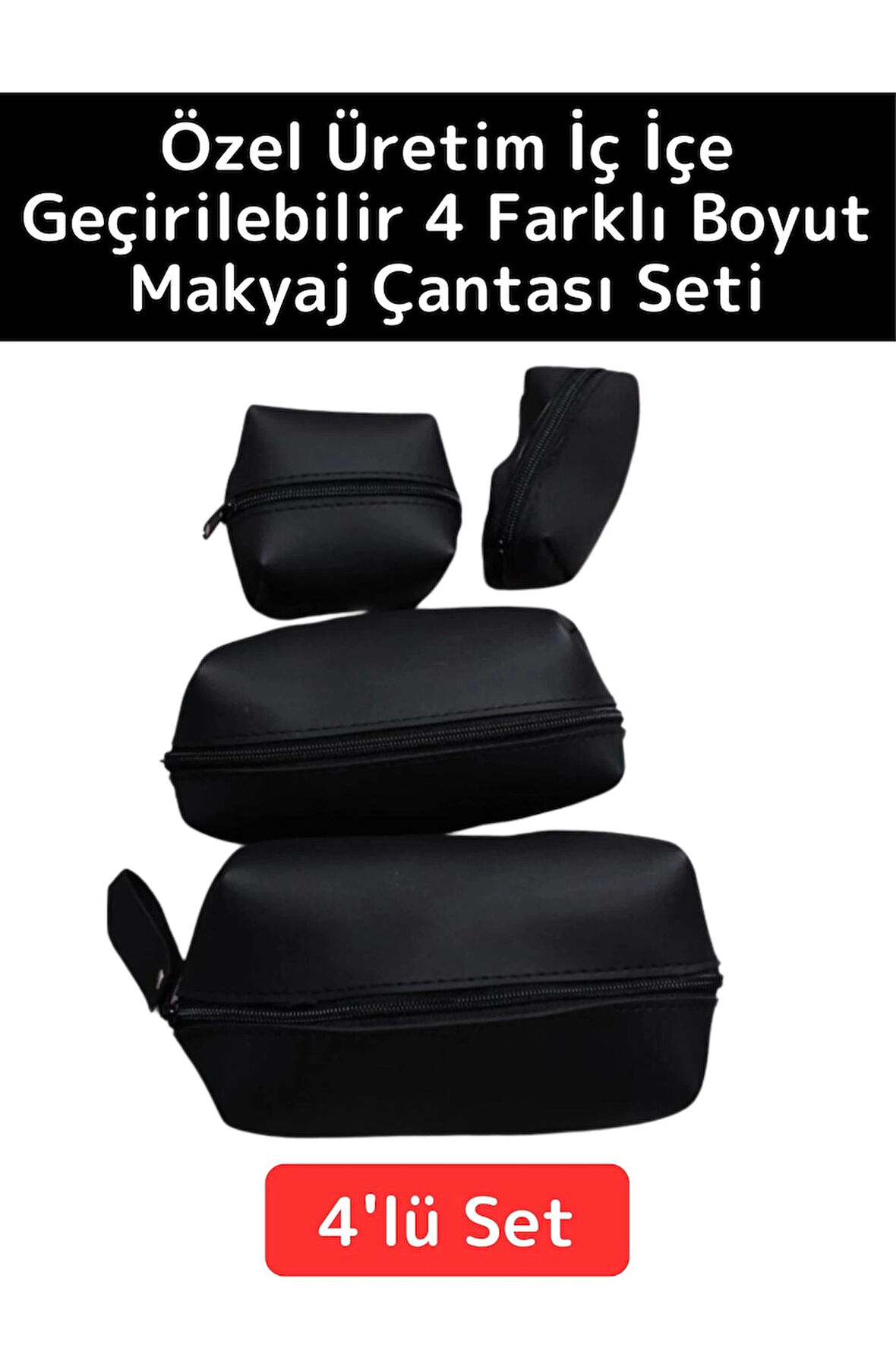 Premium Kaliteli Fermuarlı İç İçe Geçirilebilen 10/15/20/25 Cm 4'lü Taşınabilir Makyaj Çantası Seti