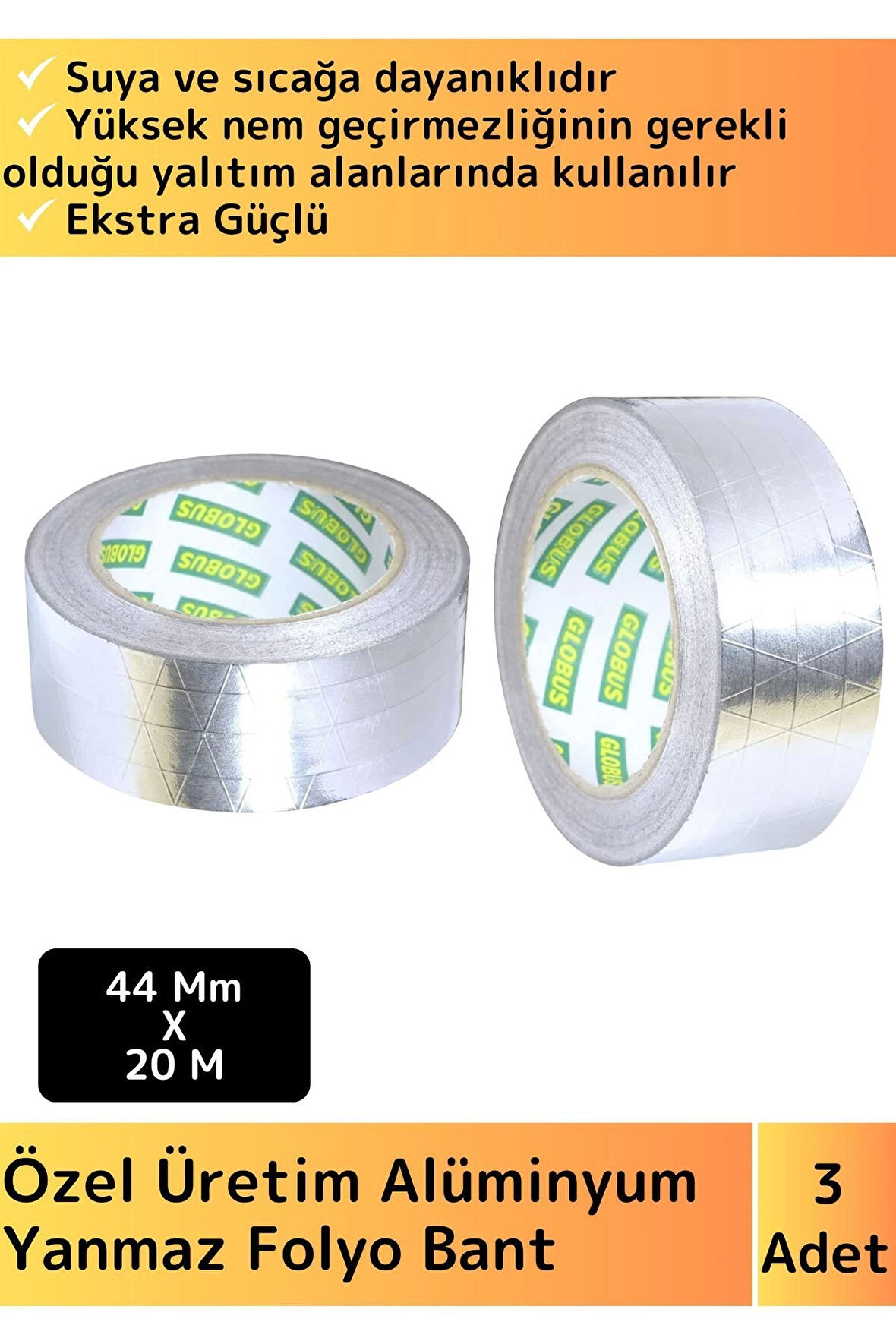 Premium Seri Suya Sıcaklığa Dayanıklı Tamir Soba Boru Yama Alüminyum Yanmaz Folyo Bant 44Mm-20Mt 3Ad