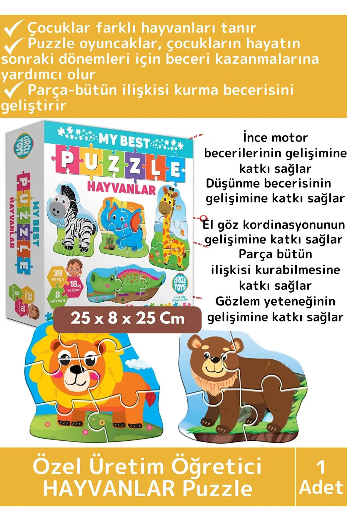 Premium Çocuk Zeka El Göz Koordinasyonu Geliştirici Eğitici Eğlenceli HAYVANLAR Puzzle Oyunu