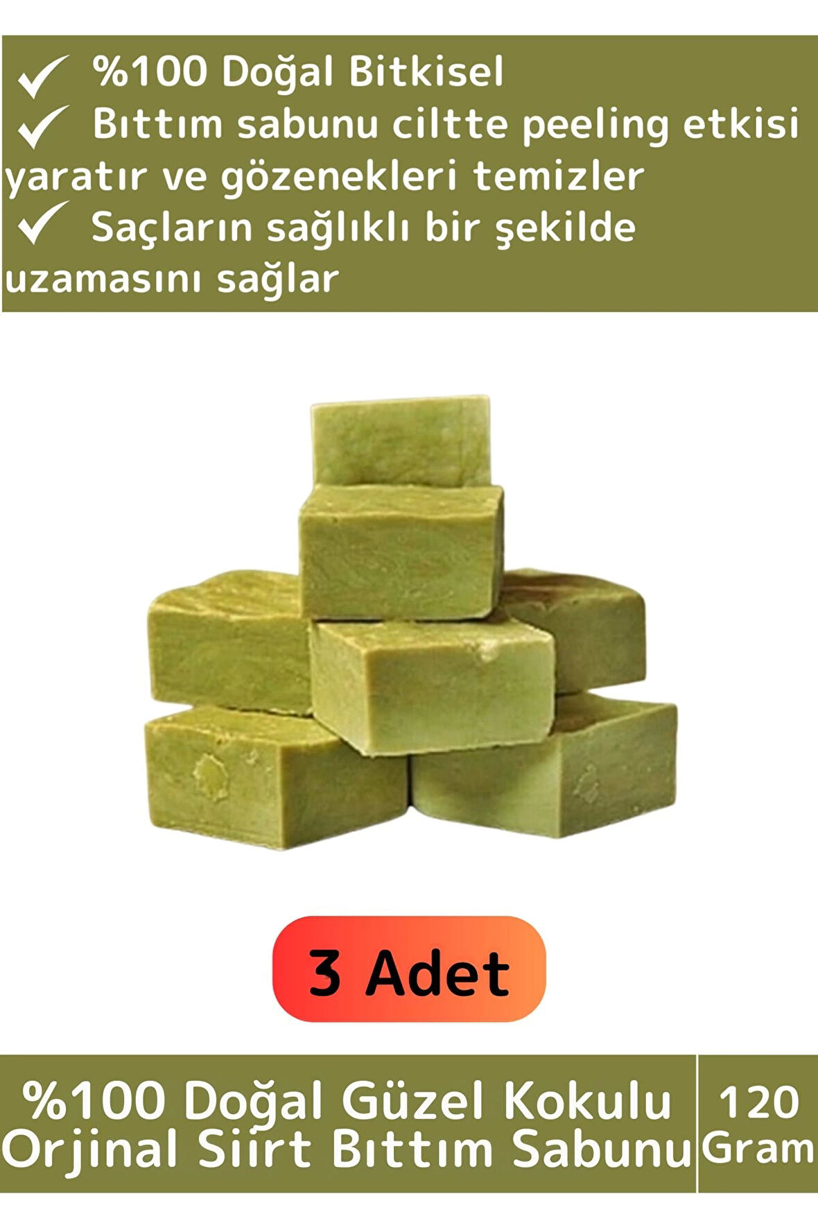 Özel %100 Doğal Güzel Kokulu El Yüz Saç Vücut Cilt Orijinal Bitkisel Siirt Bıttım Sabunu 120 Gr 3 Ad