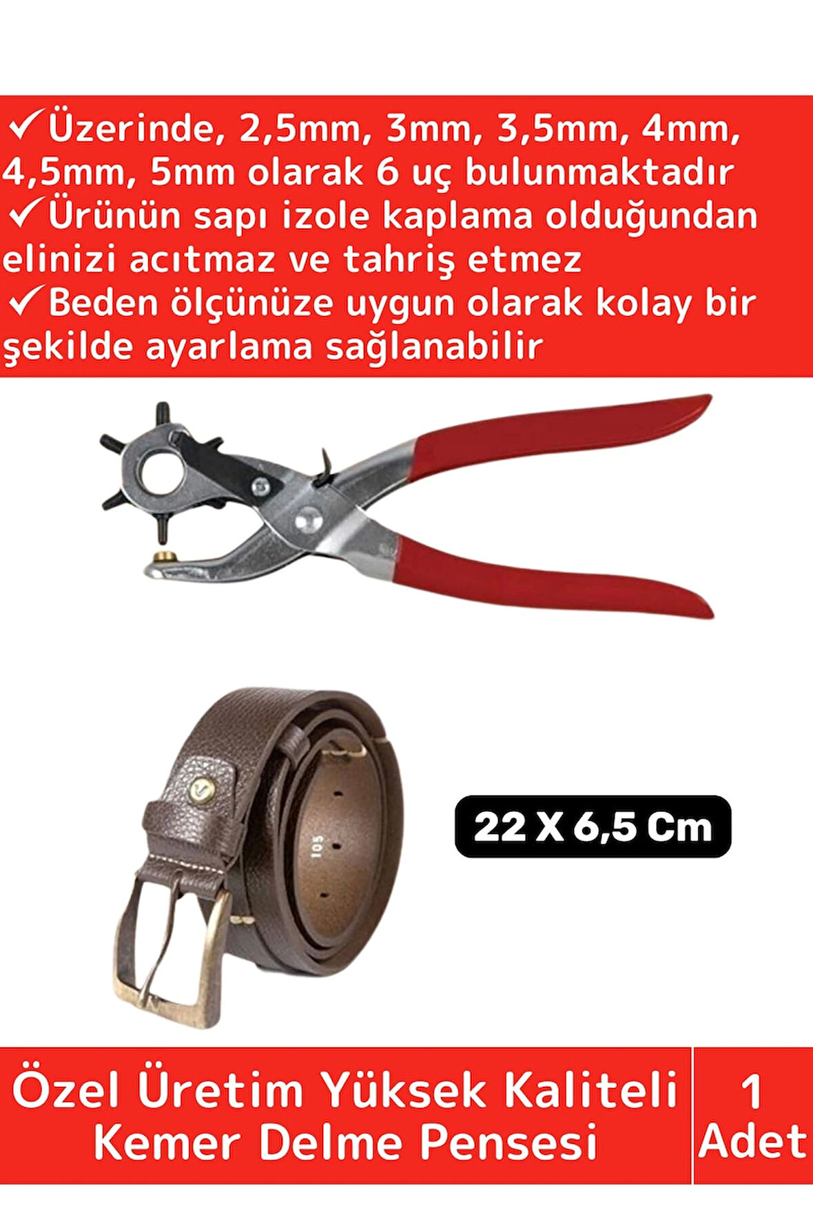 Özel Üretim Yüksek Kaliteli Delik Uç Açıcı Ayarlanabilir 6 Farklı Uçlu Metal Kemer Delme Pensesi