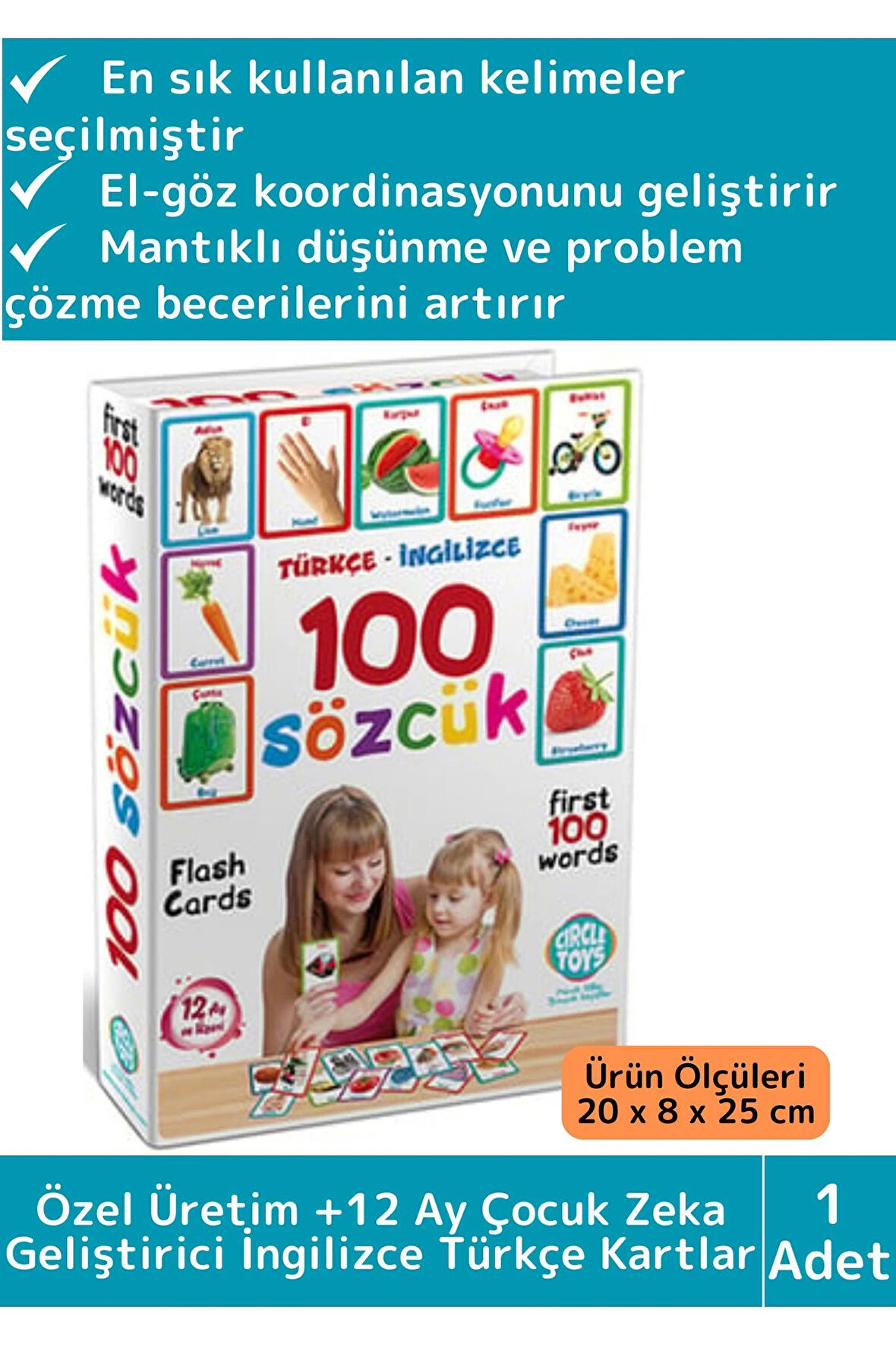 Özel Üretim Çocuk Hafıza Zeka Koordinasyon Geliştirici Eğitici İngilizce Türkçe İlk 100 Sözcük Kart