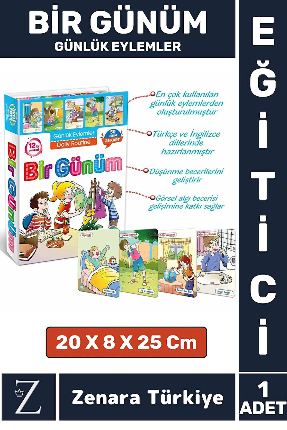 Çocuk Eğitici Zeka Dil Geliştiren Kişisel Gelişim Günlük Eylemler Resimli Aktivite Kartlar-BİR GÜNÜM