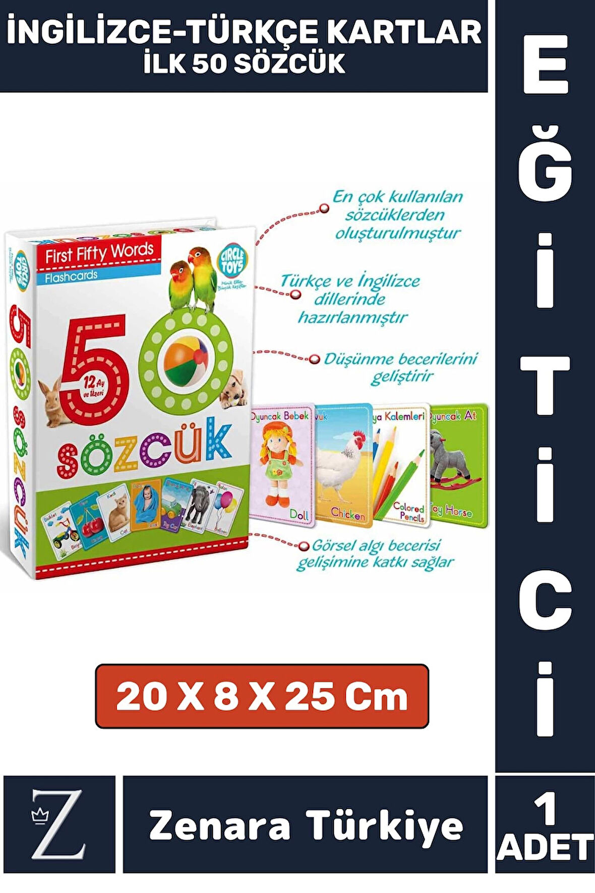 Çocuk Eğitici Zeka Geliştiren Yabancı Dil Öğretici Eğlenceli İNGİLİZCE TÜRKÇE KARTLAR- İLK 50 SÖZCÜK