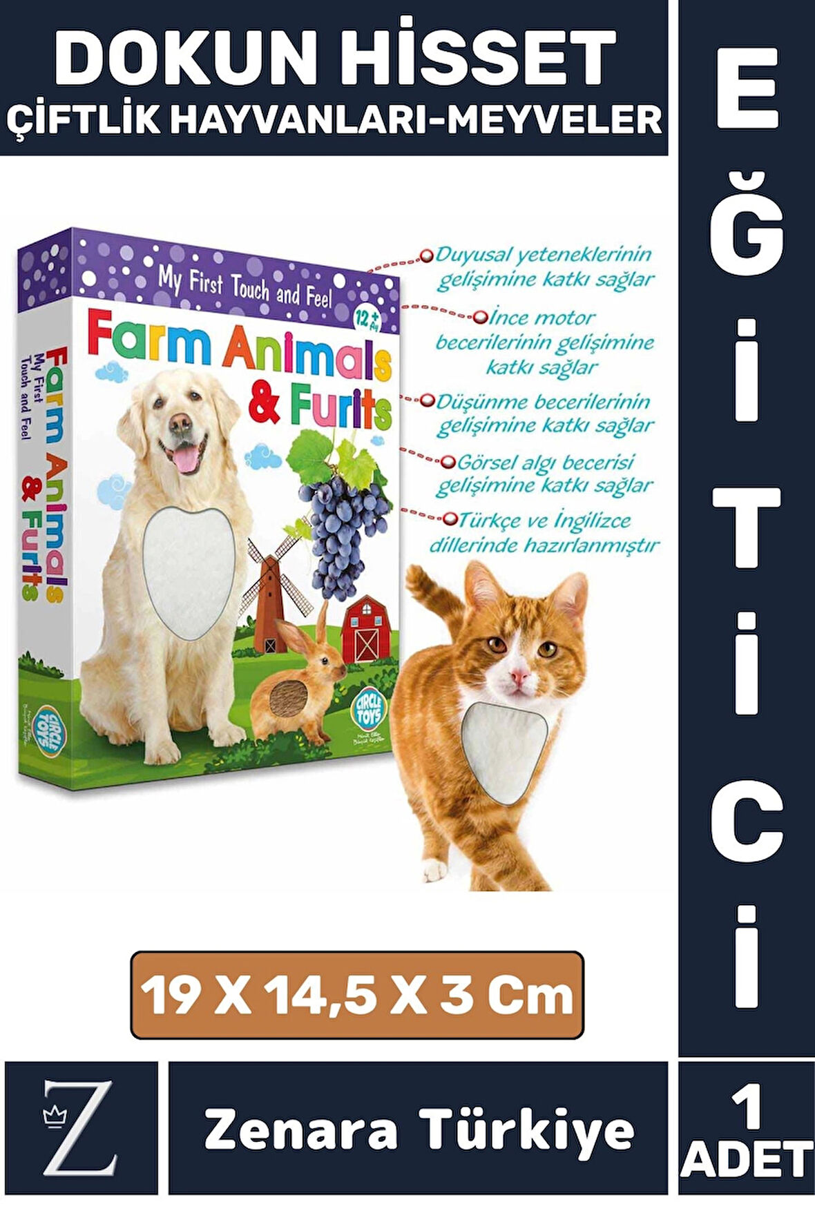 Çocuk Eğitici Dokunsal Algı İnce Motor Koordinasyon DOKUN HİSSET-ÇİFTLİK HAYVANLARI VE MEYVELER
