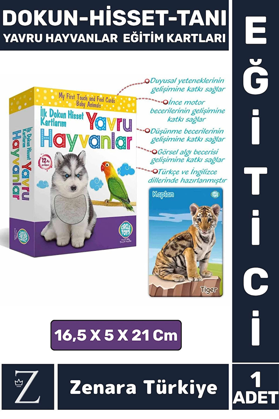 Çocuk Eğitici Görsel Algı Koordinasyon Eğlenceli DOKUN-HİSSET-TANI Eğitim Kartları YAVRU HAYVANLAR