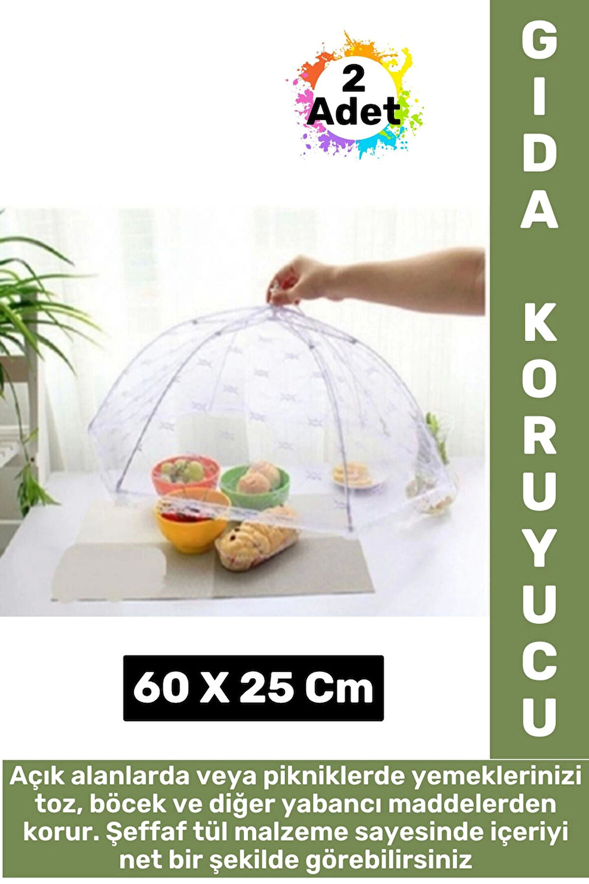 Kamp Piknik Outdoor Rüzgar Toz Sinek Böcek Koruyucu Katlanabilir Tül Yemek Koruma Şemsiyesi 2 Adet