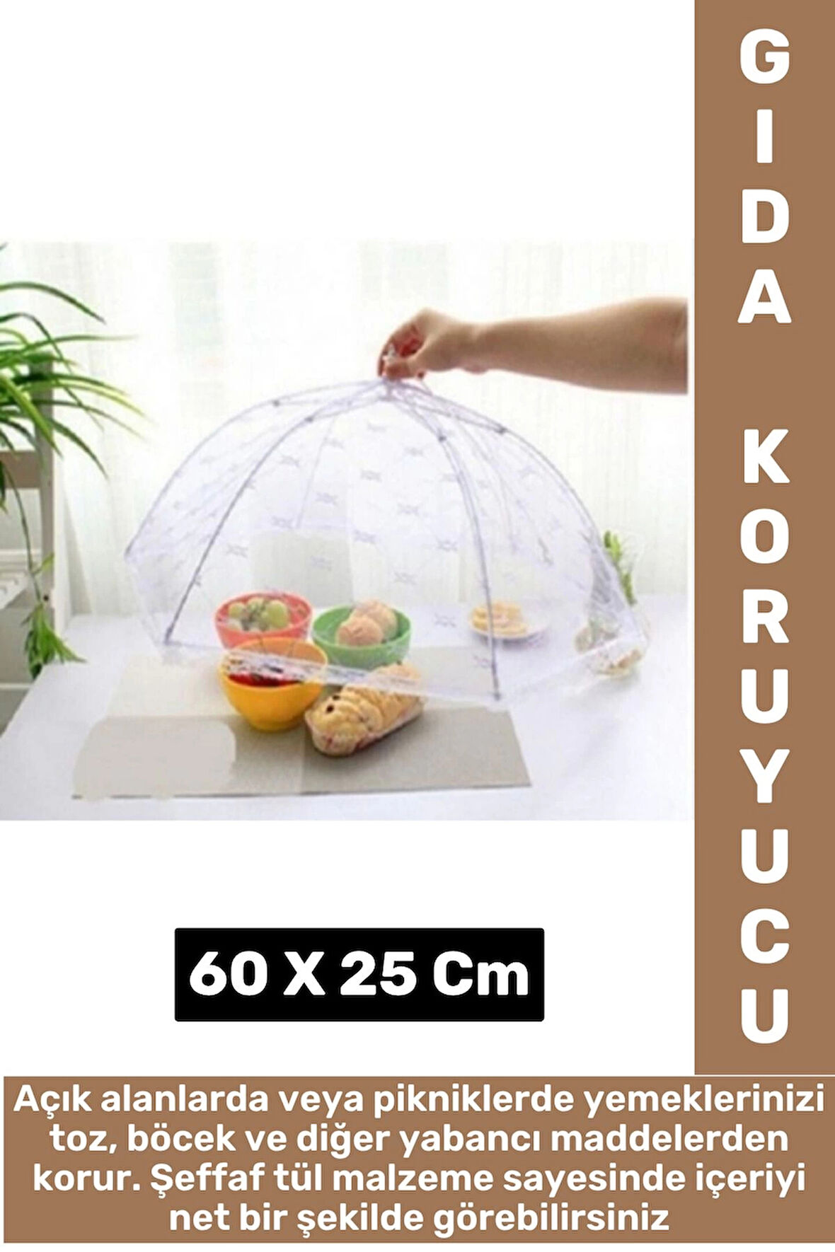 Kamp Piknik Outdoor Rüzgar Toz Sinek Böcek Koruyucu Katlanabilir Pratik Tül Yemek Koruma Şemsiyesi