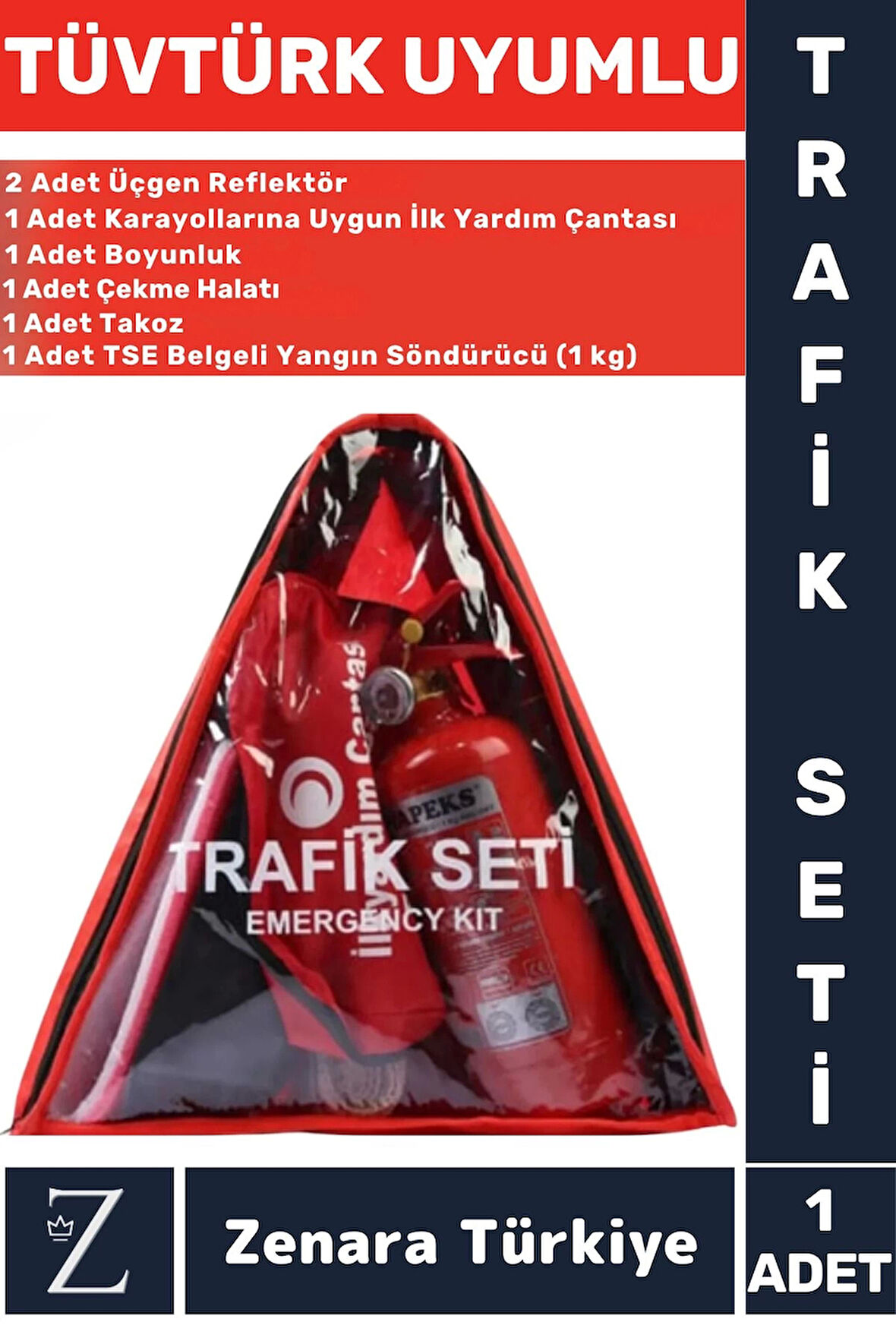 TÜVTÜRK Uyumlu TSE Belgeli Bez Çantalı Karayollarına Uygun Acil Durum Araba Trafik İlk Yardım Seti