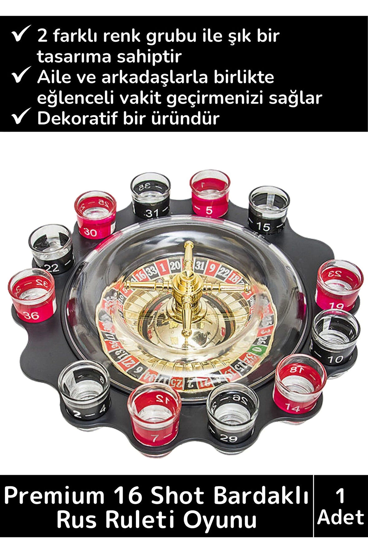 Premium Dekoratif 16 Shot Bardaklı Eğlence Parti Casino Yılbaşı Alkol Tekila İçki Rus Ruleti Oyunu