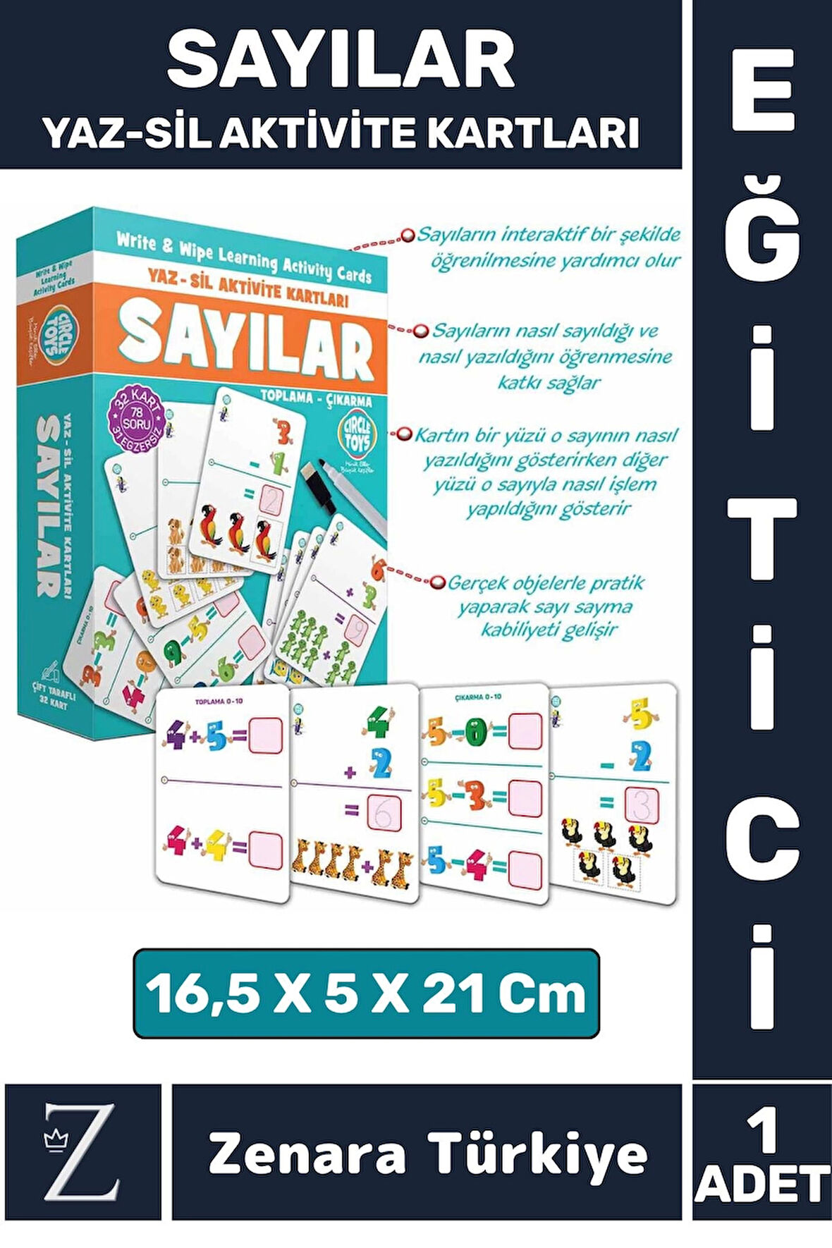 Çocuk Eğitici Zeka Geliştirici İşlem Becerisi Öğrenimi Eğlenceli Yaz Sil Aktivite Kartları-SAYILAR