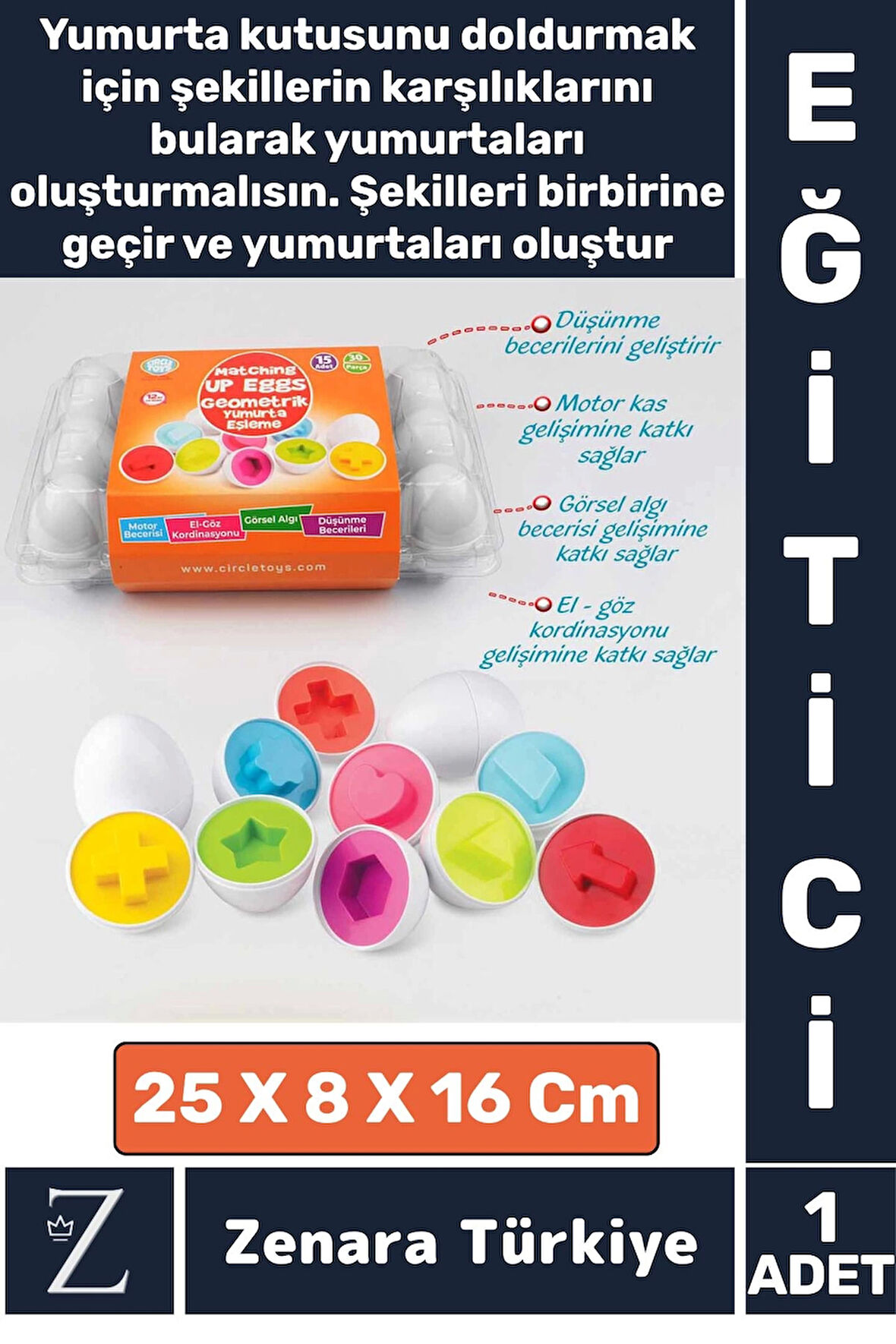 Çocuk Eğitici Düşünme Görsel Algı Eşleştirme Becerisi Geometrik Şekiller YUMURTA EŞLEME Oyunu 15'li