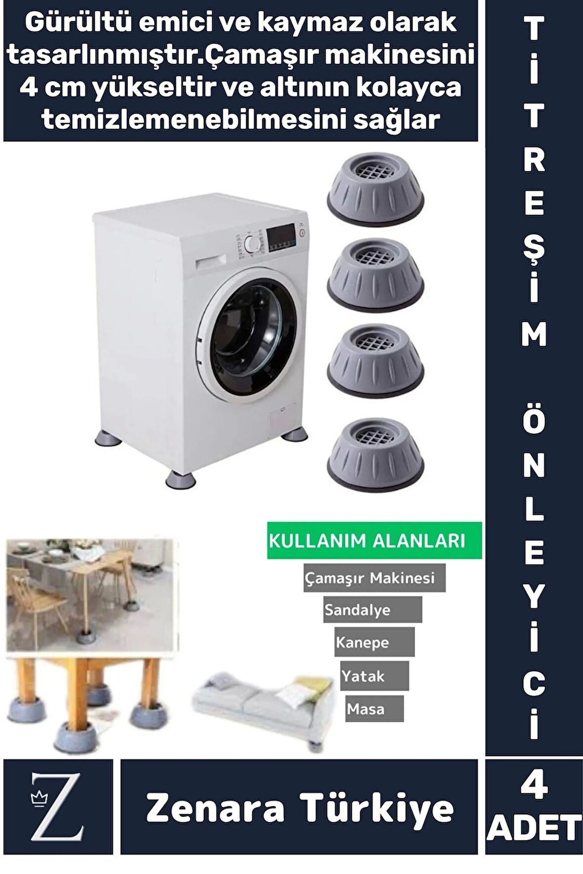Çamaşır Makinesi Sandalye Kanepe Yatak Mobilya Titreşim Önleyici Sabitleyici Kaydırmaz Ayak 4 Adet