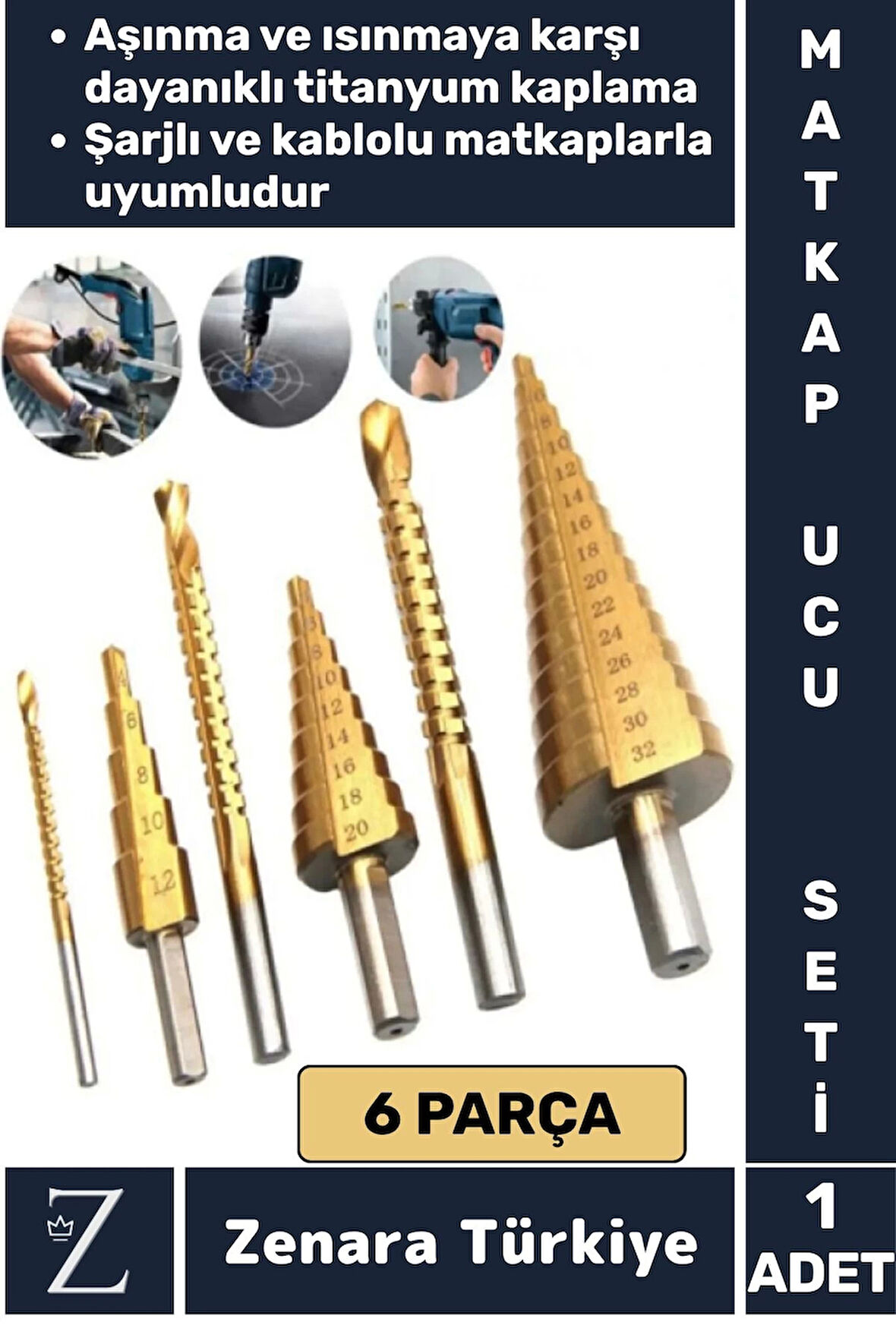 Kablolu Şarjlı Matkap Uyumlu Isı Aşınma Dayanıklı Ahşap Metal Plastik 6'lı Kademeli Matkap Ucu Seti