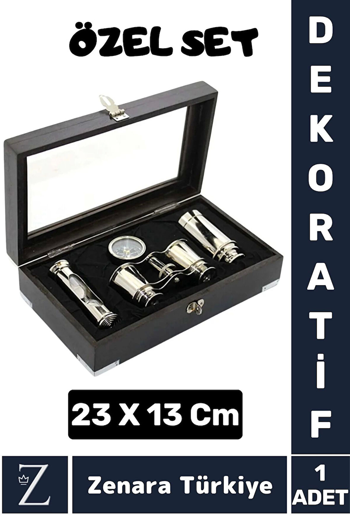 Sevgili Özel Gün Koleksiyon Hediye Denizci Özel Kutulu Pirinç Pusula Dürbün Kum Saati Premium SET