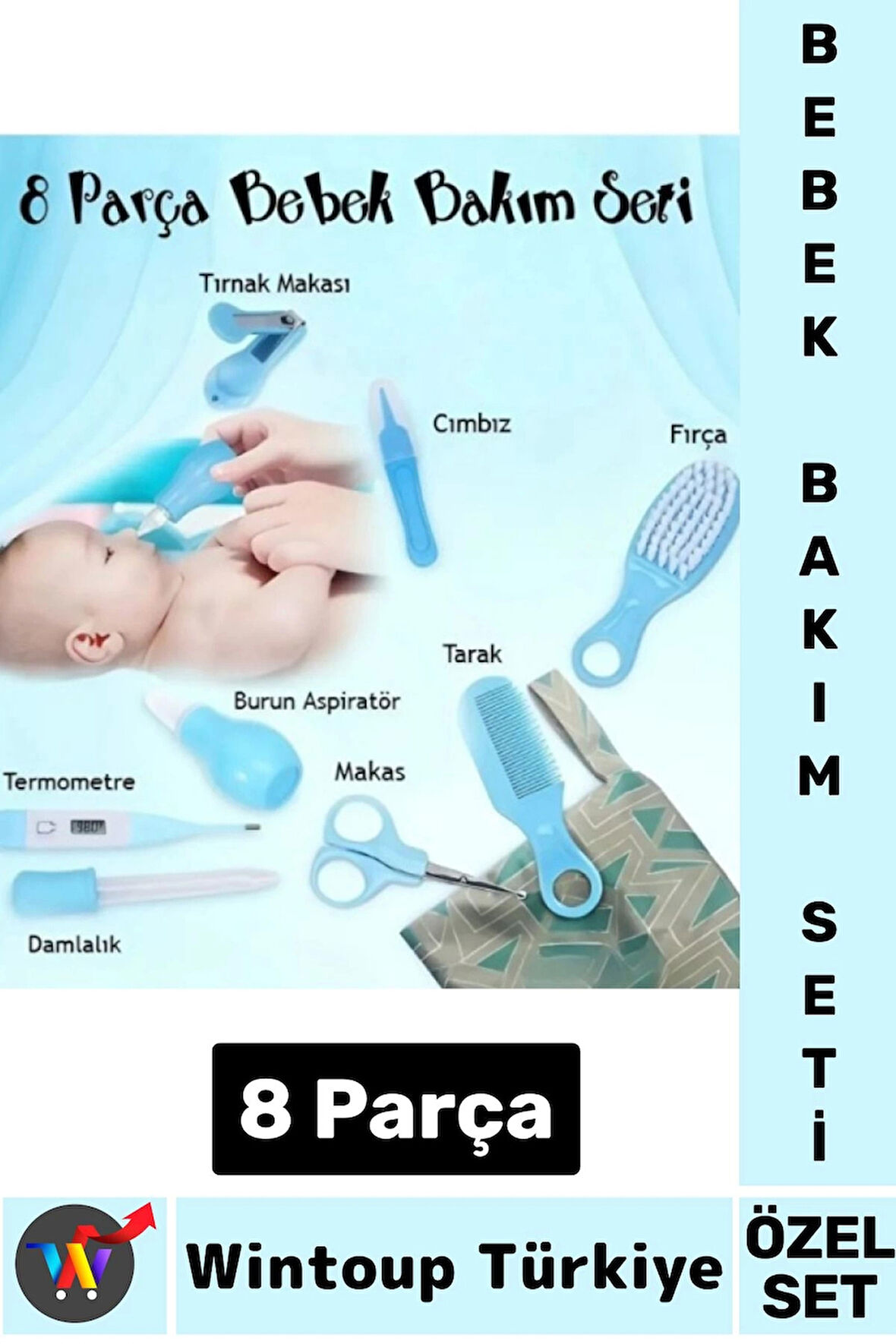 Kompakt Çok Fonksiyonlu Bebek Yenidoğan Hijyenik Temizlik Temel Kişisel Bakım 8 Prç BEBEK BAKIM SETİ