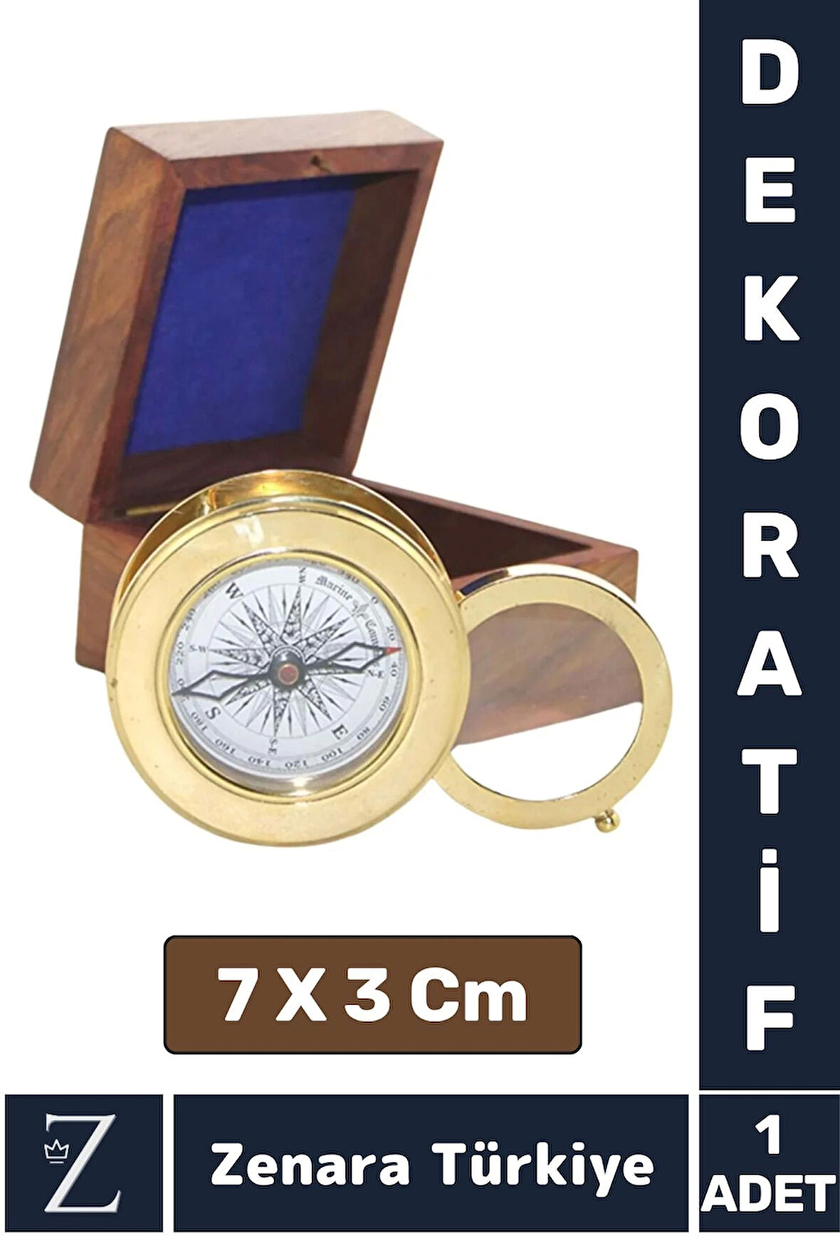 Erkek Arkadaş Sevgili Özel Gün Koleksiyon Hediye Denizci Tema PİRİNÇ Ahşap Kutulu MERCEKLİ PUSULA