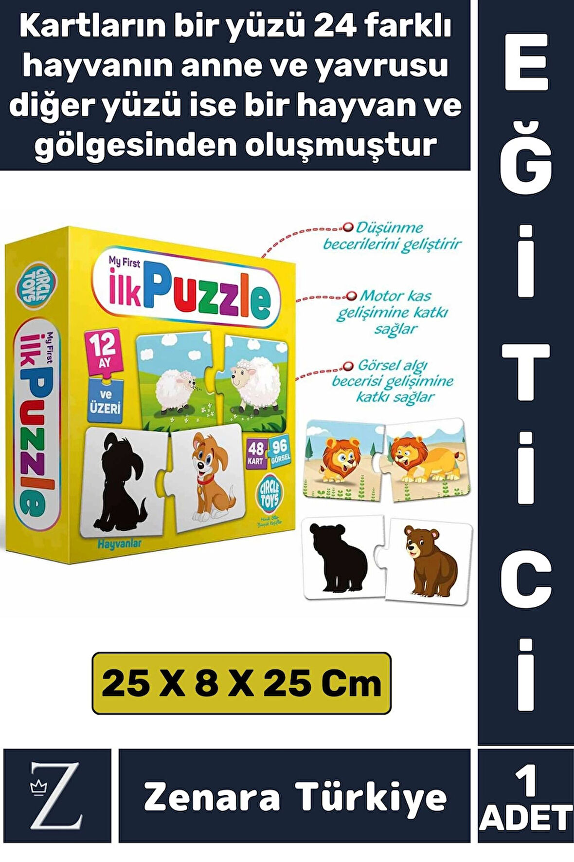 Çocuk Eğitici Zeka Görsel Algı Parça Bütün İlişkisi Düşünme Becerisi Eğlenceli 48 KART-İLK PUZZLE