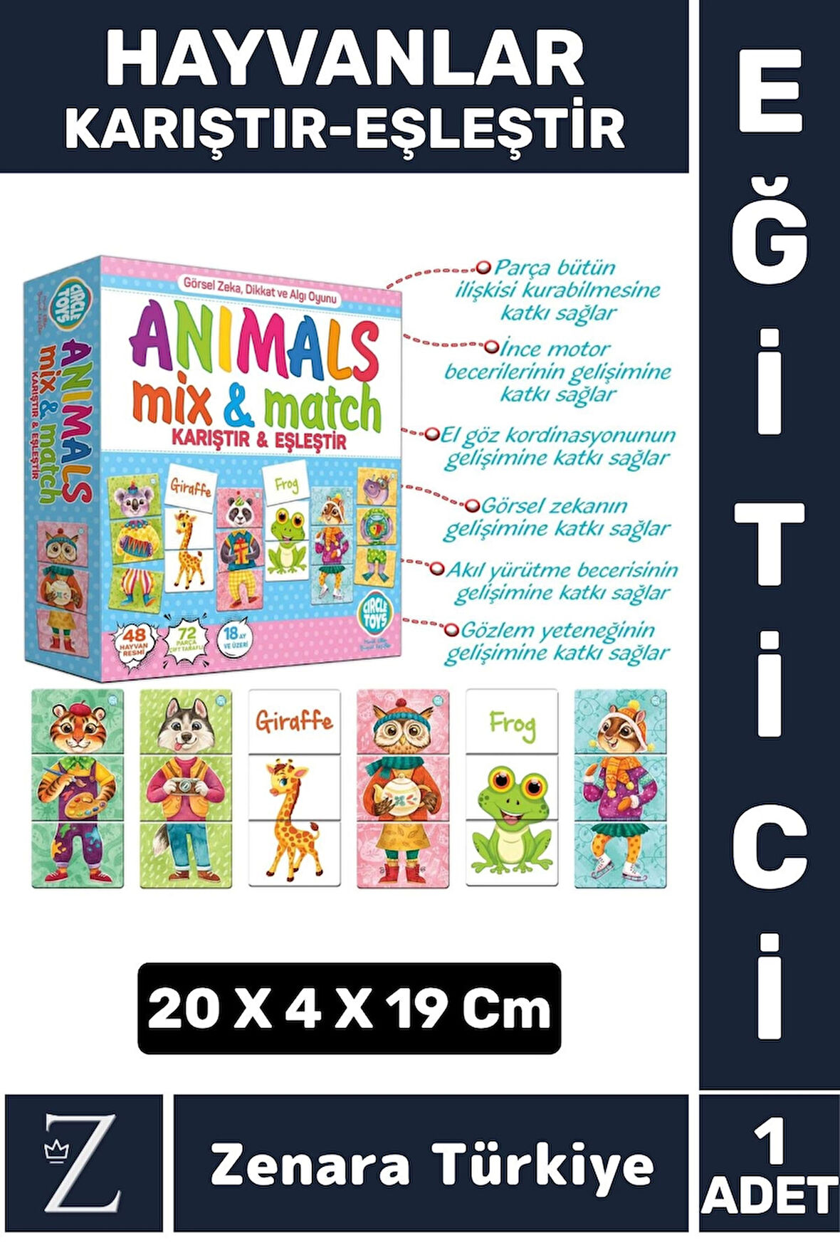 Çocuk Eğitici Zeka Dikkat Yetisi Dil Görsel Zeka Geliştirici Oyun HAYVANLAR KARIŞTIR-EŞLEŞTİR