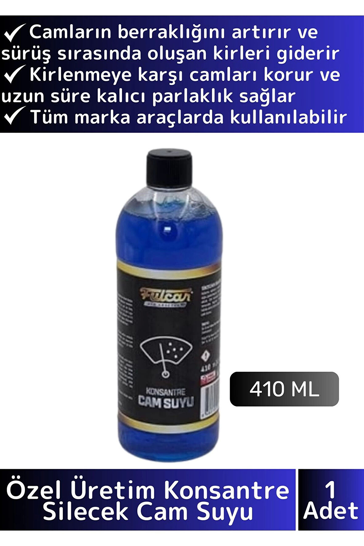 Premium Yüksek Kaliteli İz Bırakmaz Canlı Görüş Sağlayan Oto Araç Konsantre Silecek Cam Suyu 410 Ml