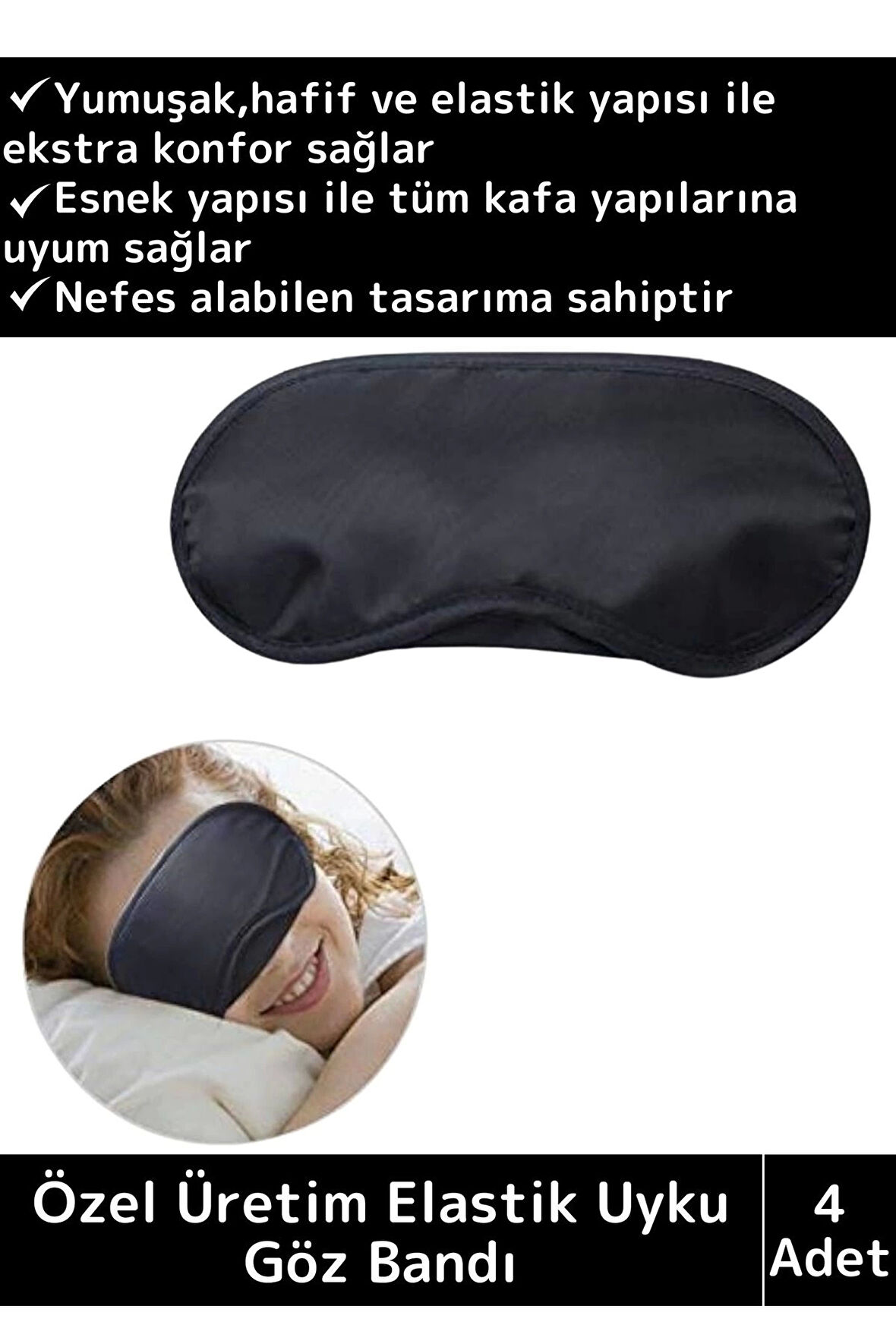 Özel Üretim Elastik Unisex Işık Önleyici Kamp Ev Yurt Uyku Maskesi Uyku Göz Bandı 4 Adet