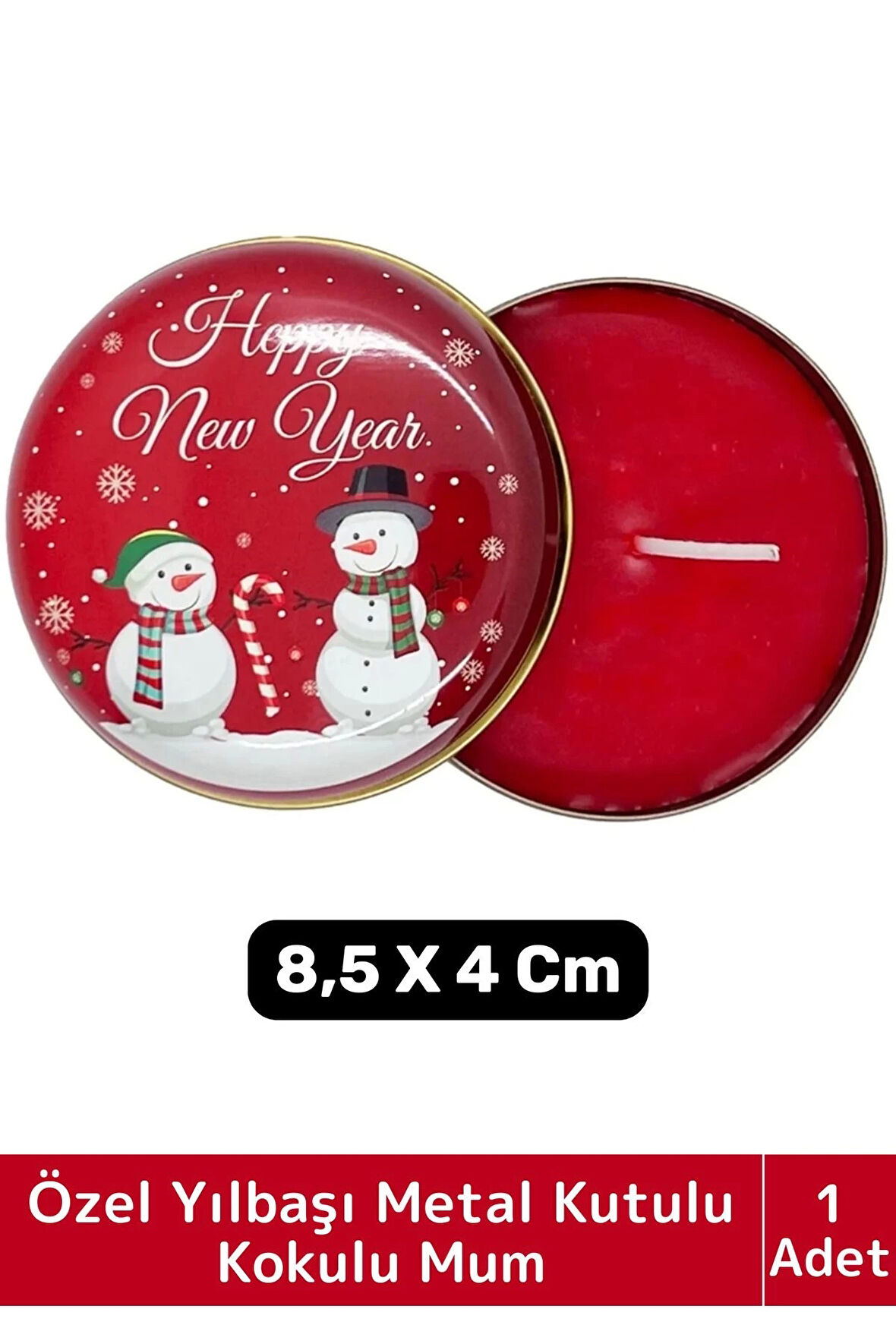 Luxery Yeni Yıl Parti New Year Yılbaşı Özel Metal Kutulu 8,5X4Cm Aromalı Kokulu Dekoratif Mum 1 Adet