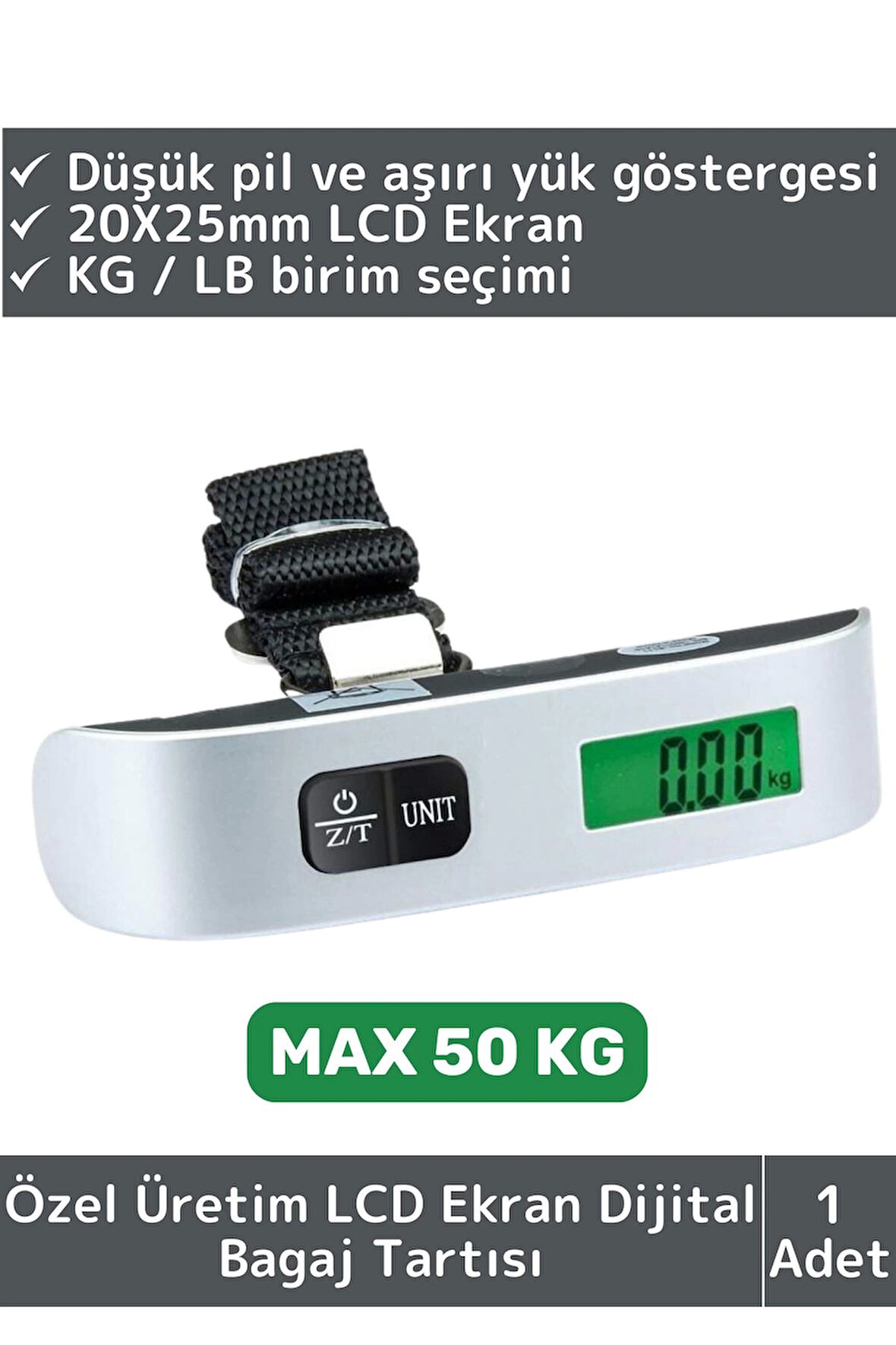 Premium Taşınabilir Seyahat Bavul Ağırlık Tartı Dijital LCD Ekran Kompakt Bagaj Tartısı MAX 50 Kg