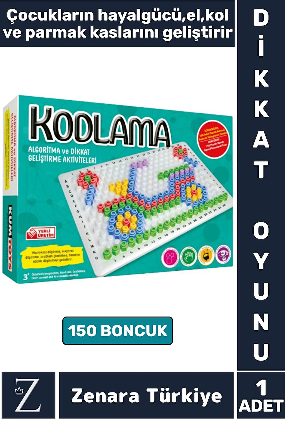 Çocuk Eğlenceli El Kol Parmak Kasları Hayalgücü Geliştiren Dikkat Beceri Oyunu 150 Boncuklu KODLAMA