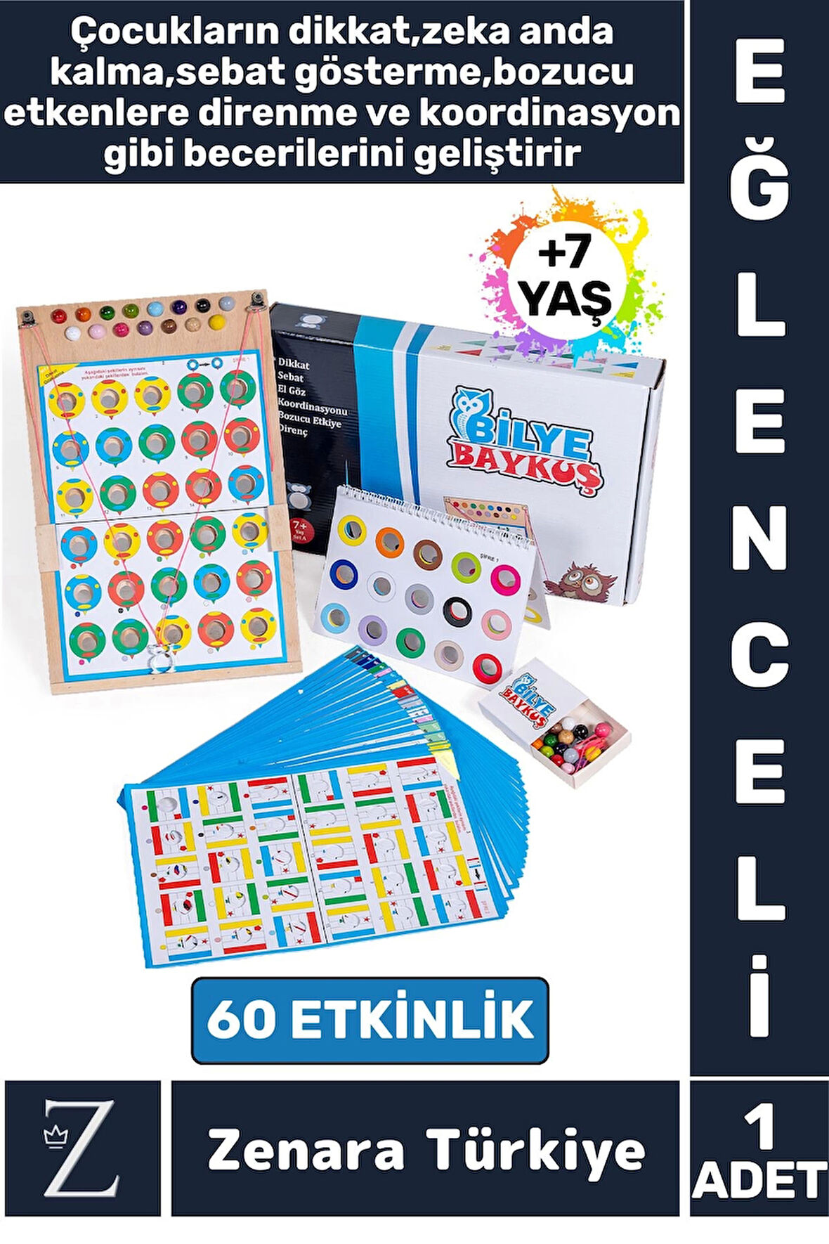 Eğlenceli Görsel Algı Dikkat Zeka Hafıza El-Göz Koordinasyonu Geliştirici Oyun BİLYE BAYKUŞ 7+ YAŞ