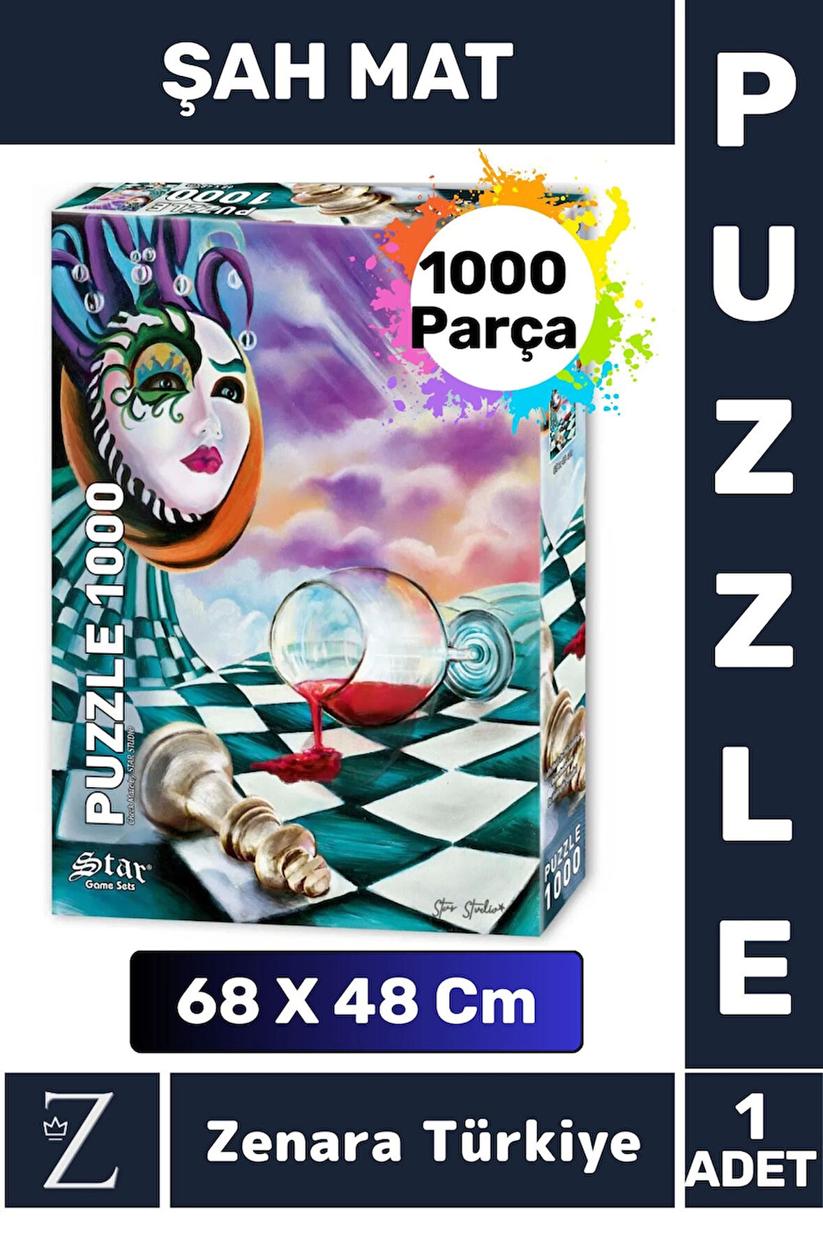 Premium Eğlenceli Eğitici Görsel Algı Problem Çözme Becerisi PUZZLE 1000 Parça ŞAH MAT