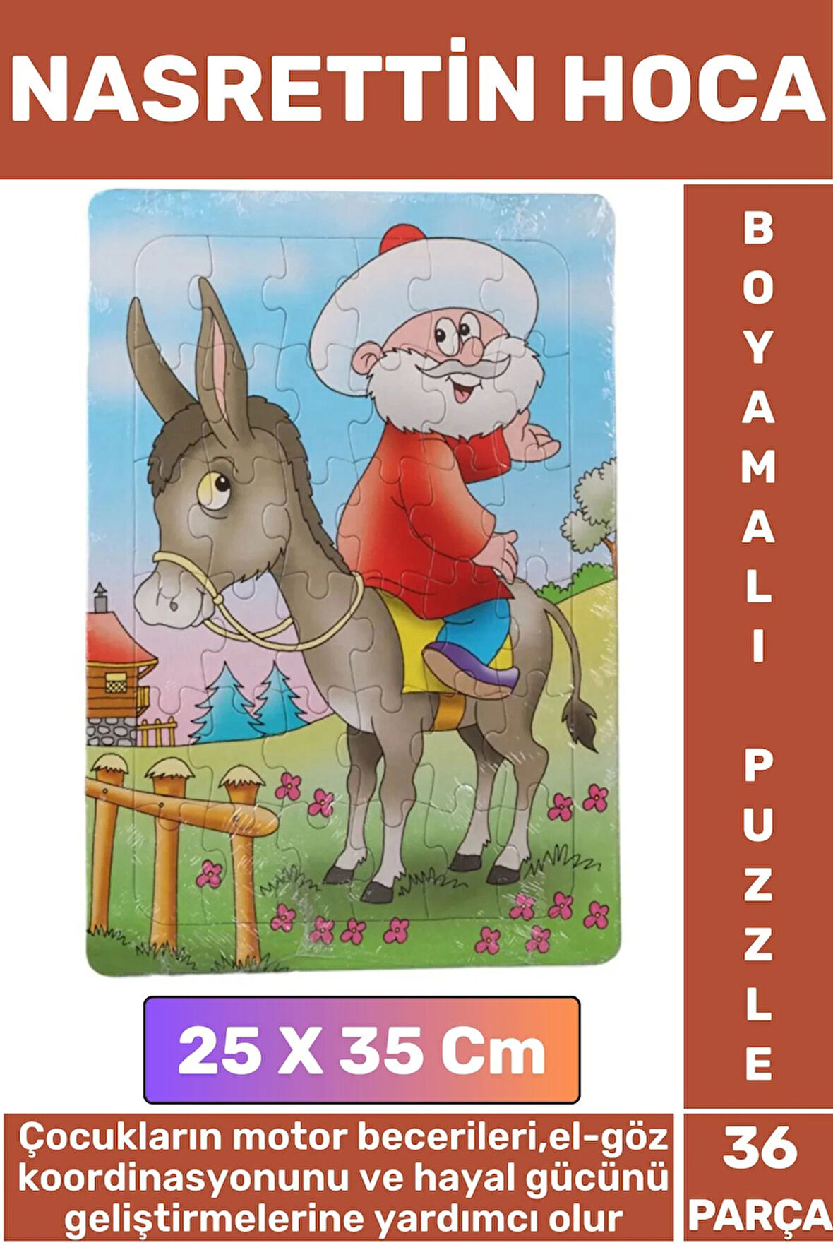 Premium Eğlenceli El-Göz Koordinasyonu Motor Becerisi 36 Parça Boyamalı Puzzle NASRETTİN HOCA