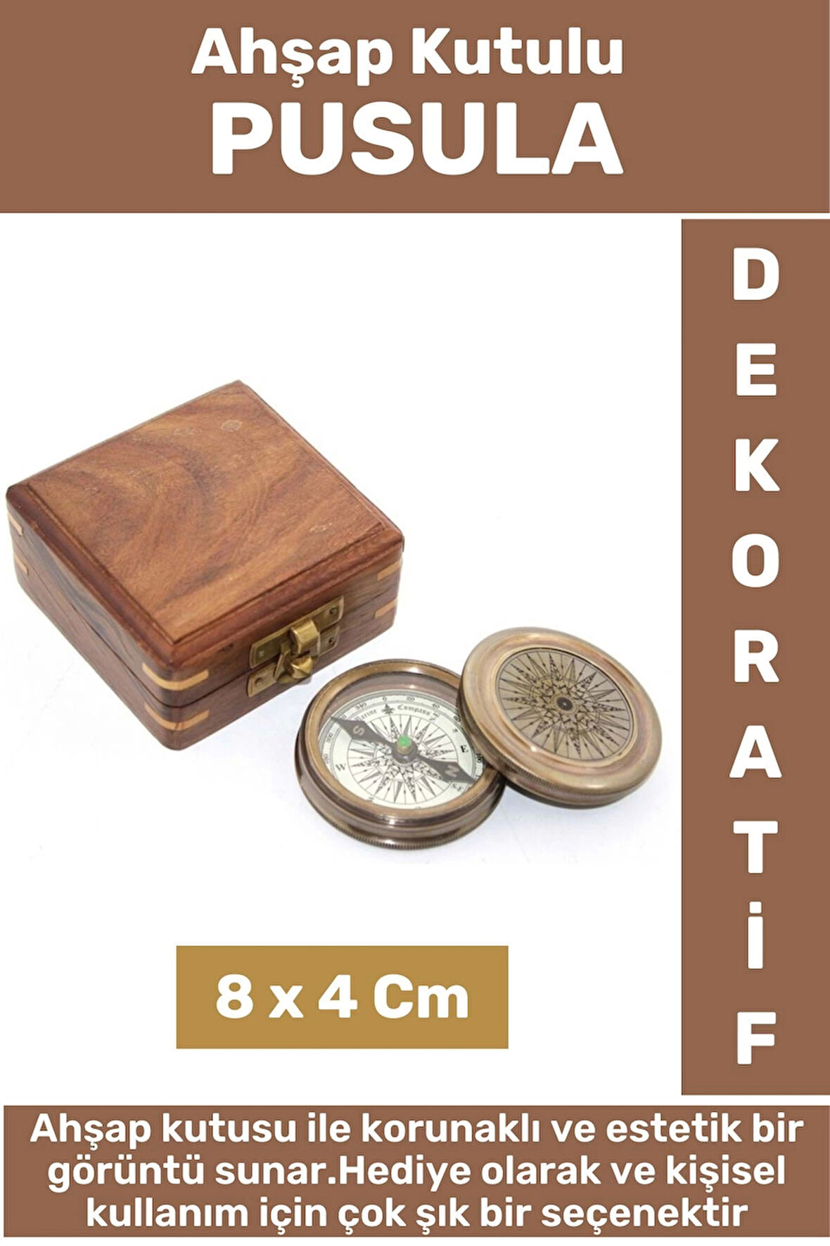 Premium Seri Erkek Arkadaş Sevgiliye Baba Özel Hediyelik Dekoratif Koleksiyon Ahşap Kutulu PUSULA