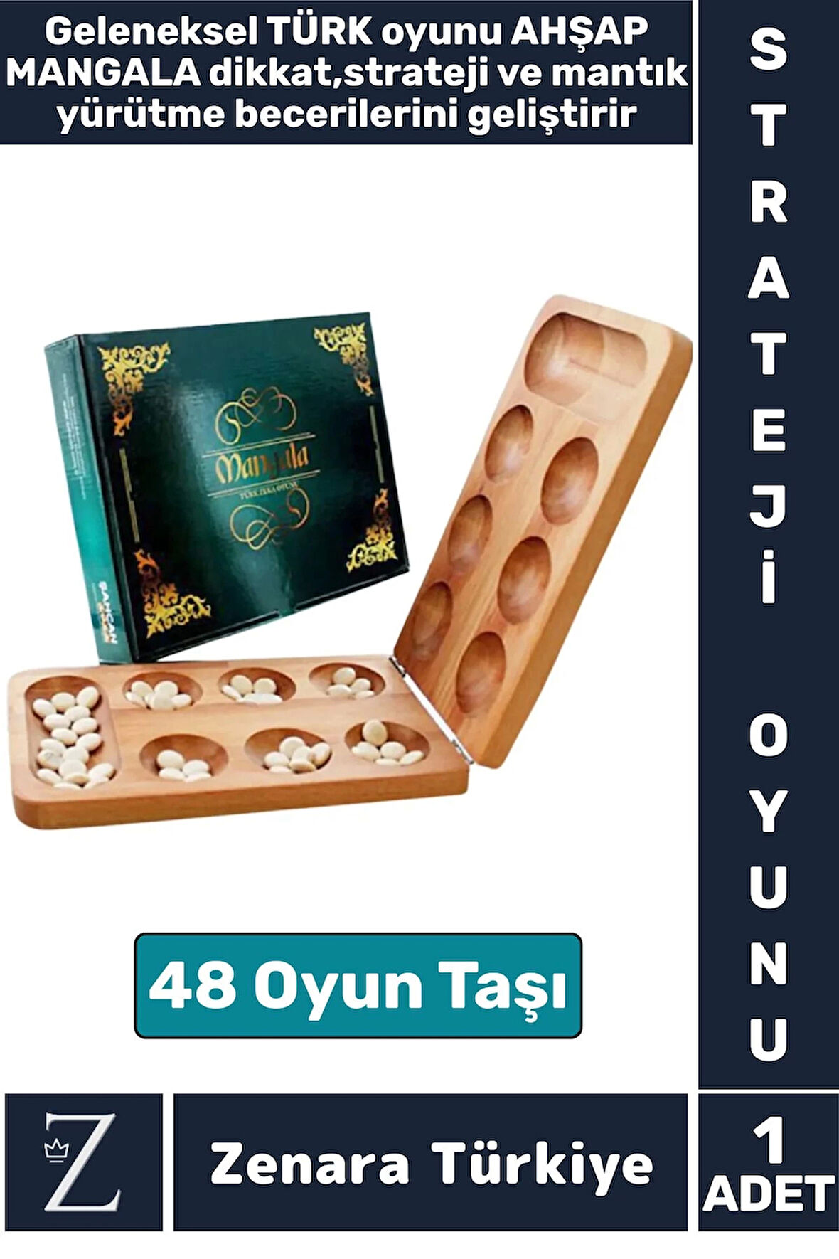 Geleneksel TÜRK Strateji Dikkat Mantık Zeka Geliştiren Eğlenceli Oyun BÜYÜK BOY AHŞAP MANGALA