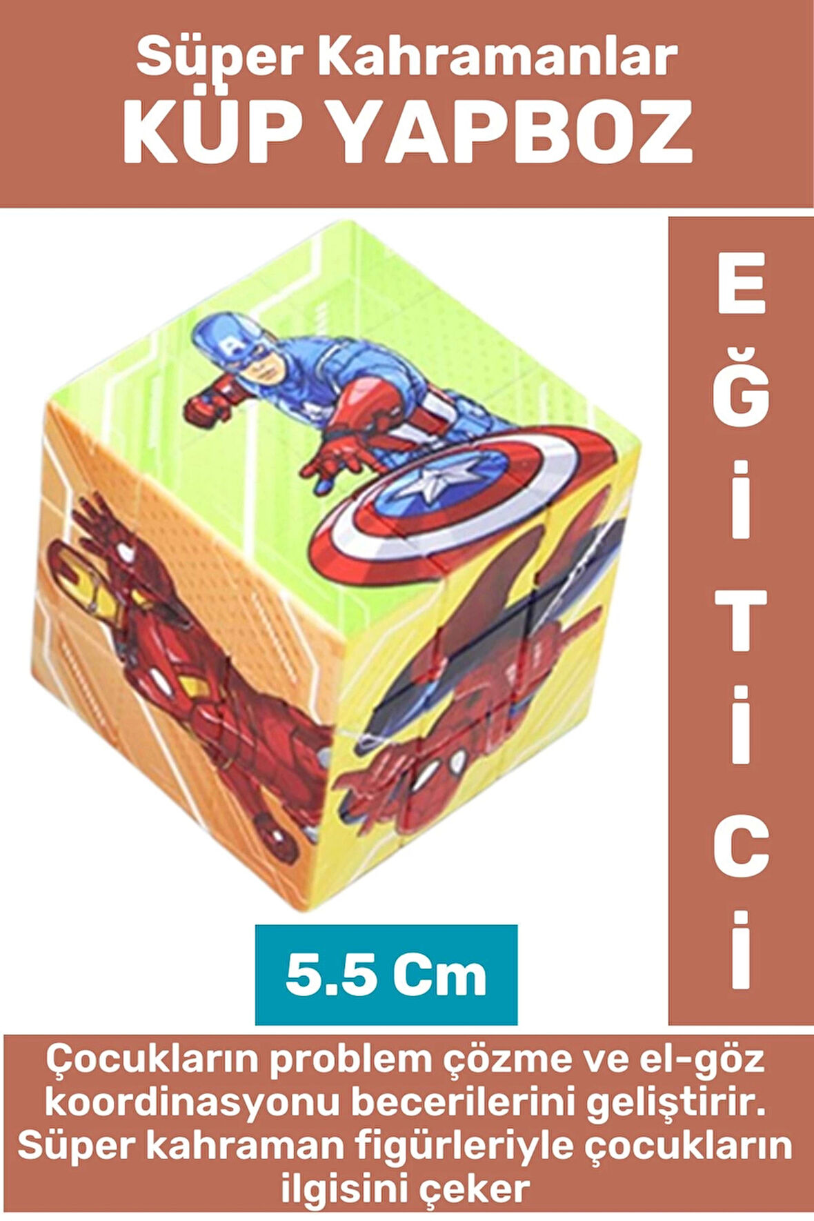 Premium El Göz Koordinasyon Geliştirici Eğitici Eğlenceli Süper Kahraman Figürlü Çocuk KÜP YAPBOZ