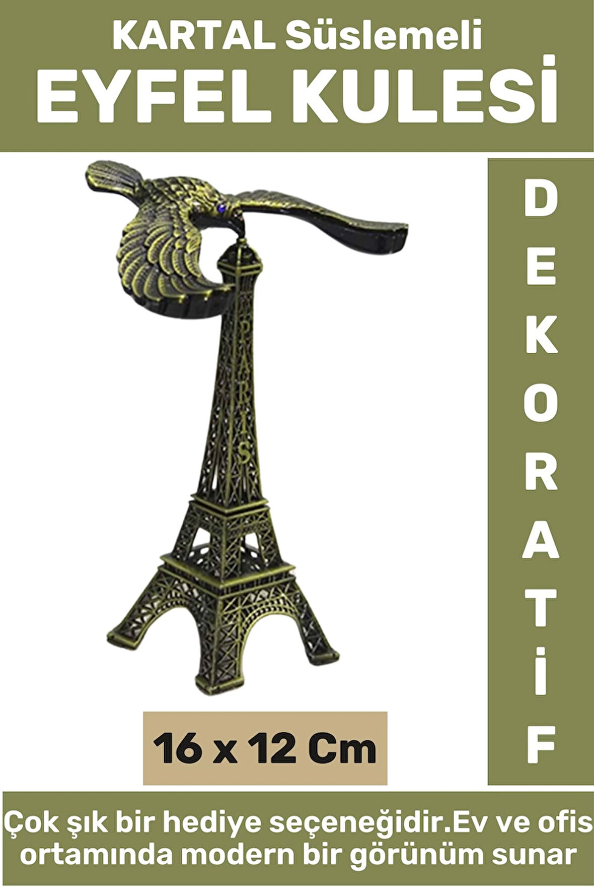 Ev Ofis Dekoratif Koleksiyon Çok Şık Hediyelik Yüksek Kaliteli Metal KARTAL Süslemeli EYFEL KULESİ