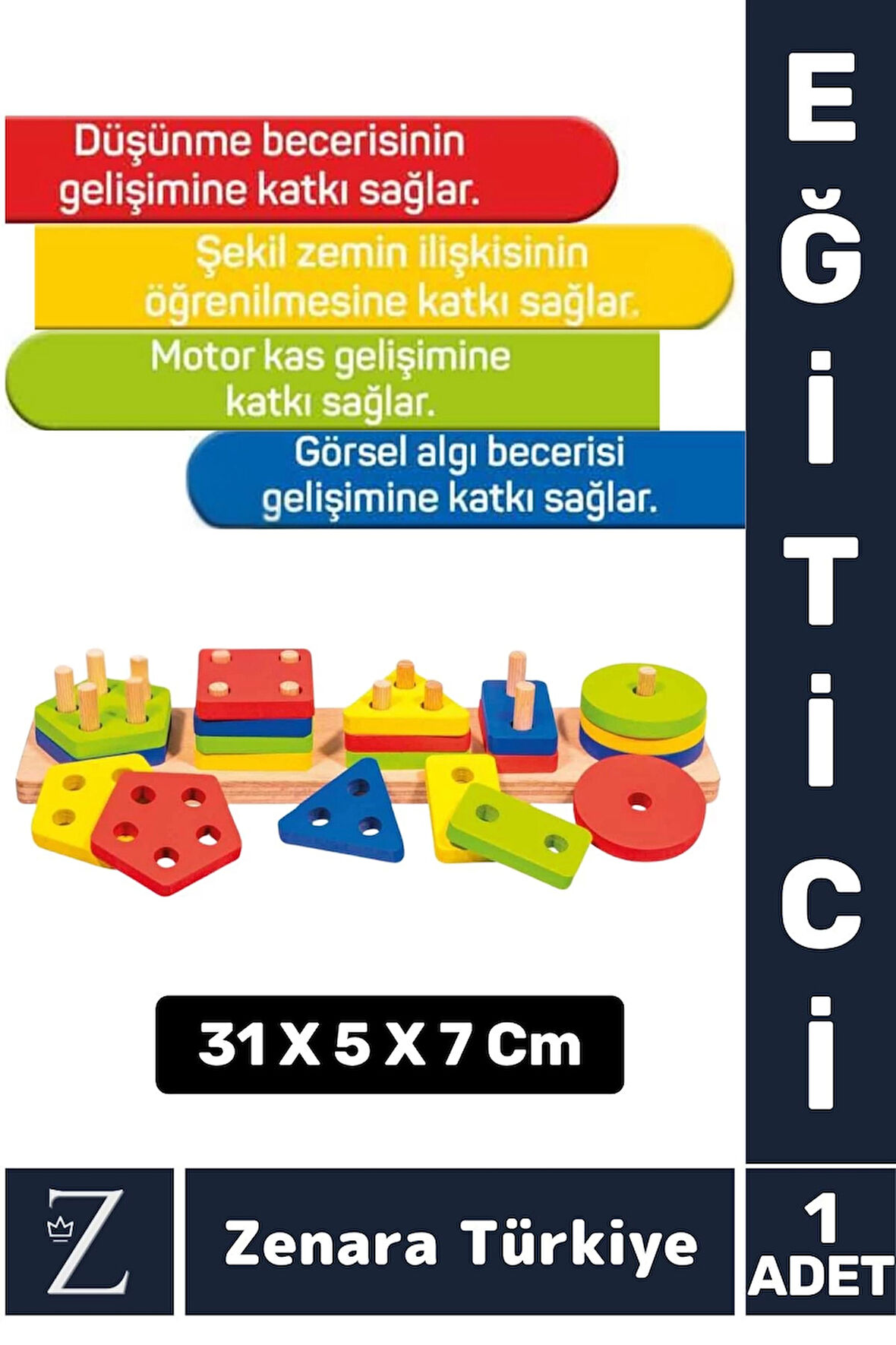 Eğitici Zeka Geliştirici Çocuk Kişisel Gelişim Ahşap Eğlenceli Oyun 20+1 GEOMETRİK ŞEKİLLER
