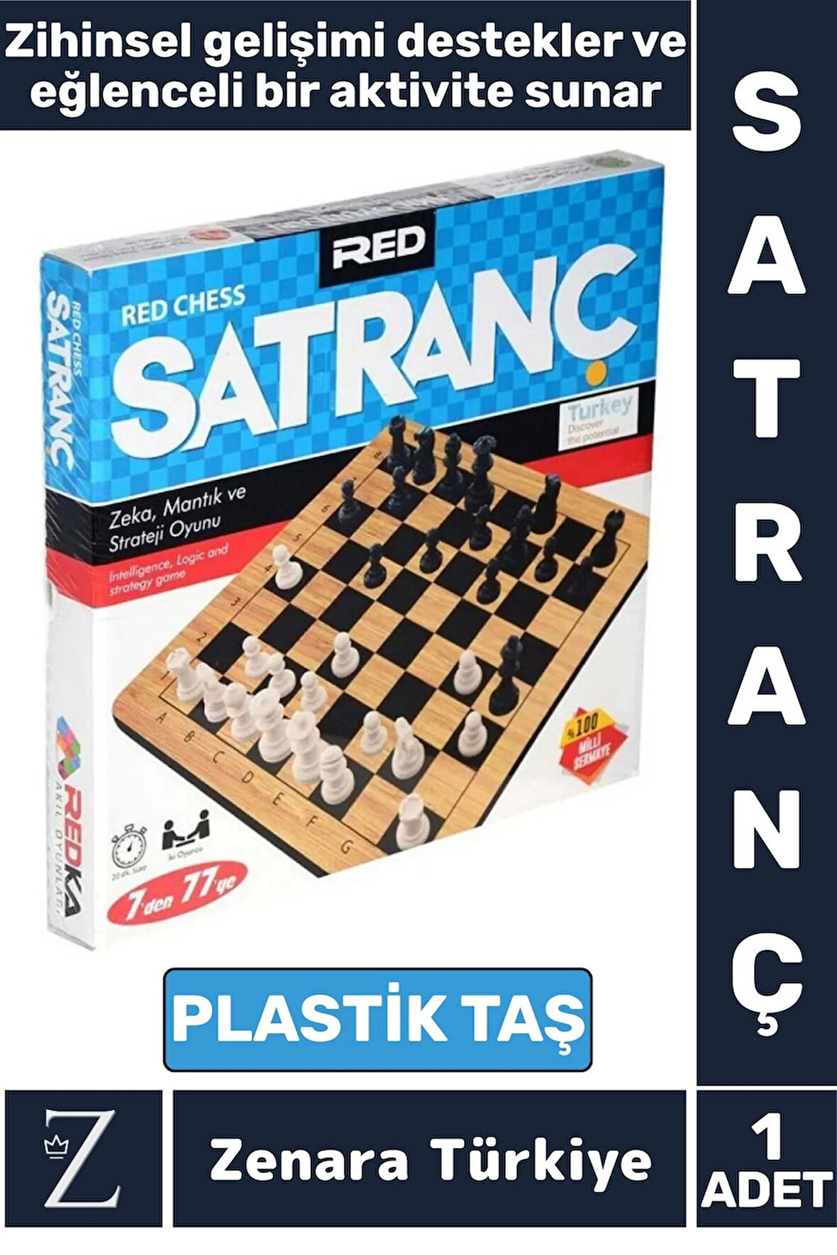 Zihinsel Gelişim Mantık Odaklanma Öngörü Problem Çözme Beceri Ahşap Platformlu Plastik Taşlı SATRANÇ