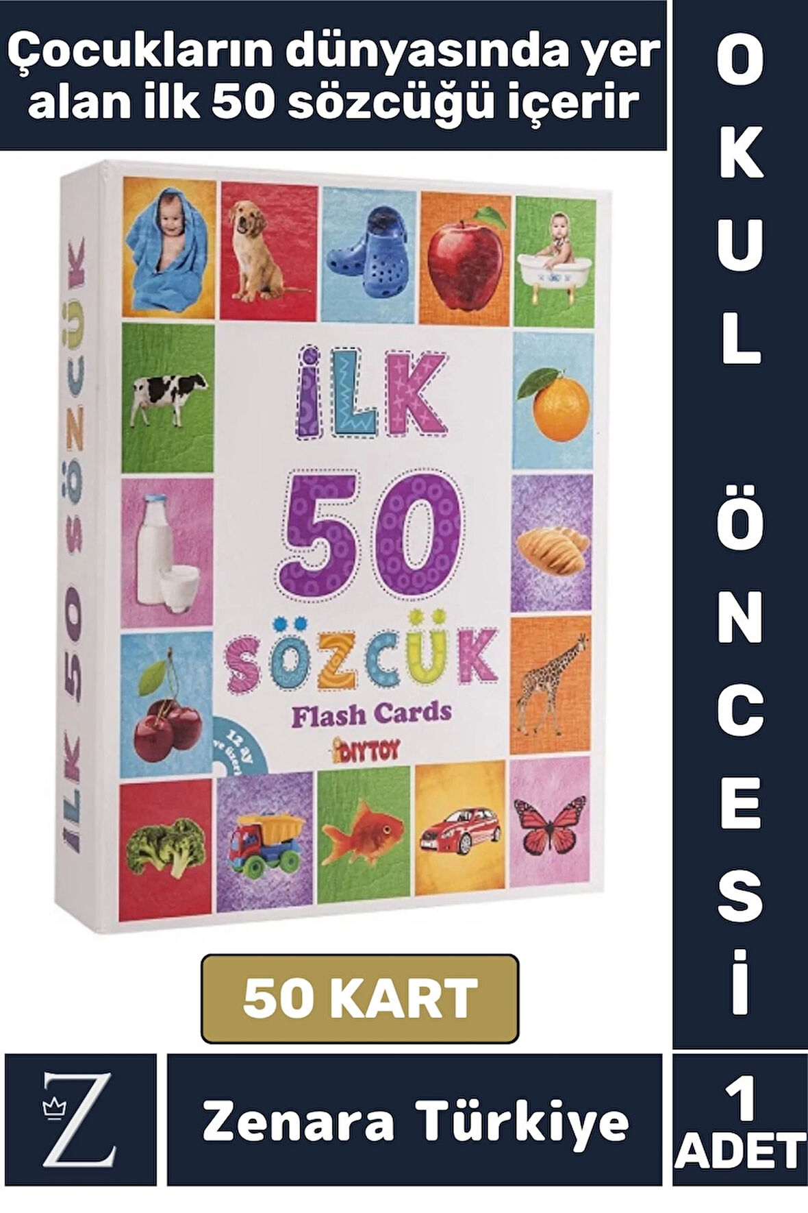 Okul Öncesi Dil Bilgisi Geliştirici Renk Tanım Hafıza Geliştirici Eğlenceli Eğitici İLK 50 SÖZCÜK